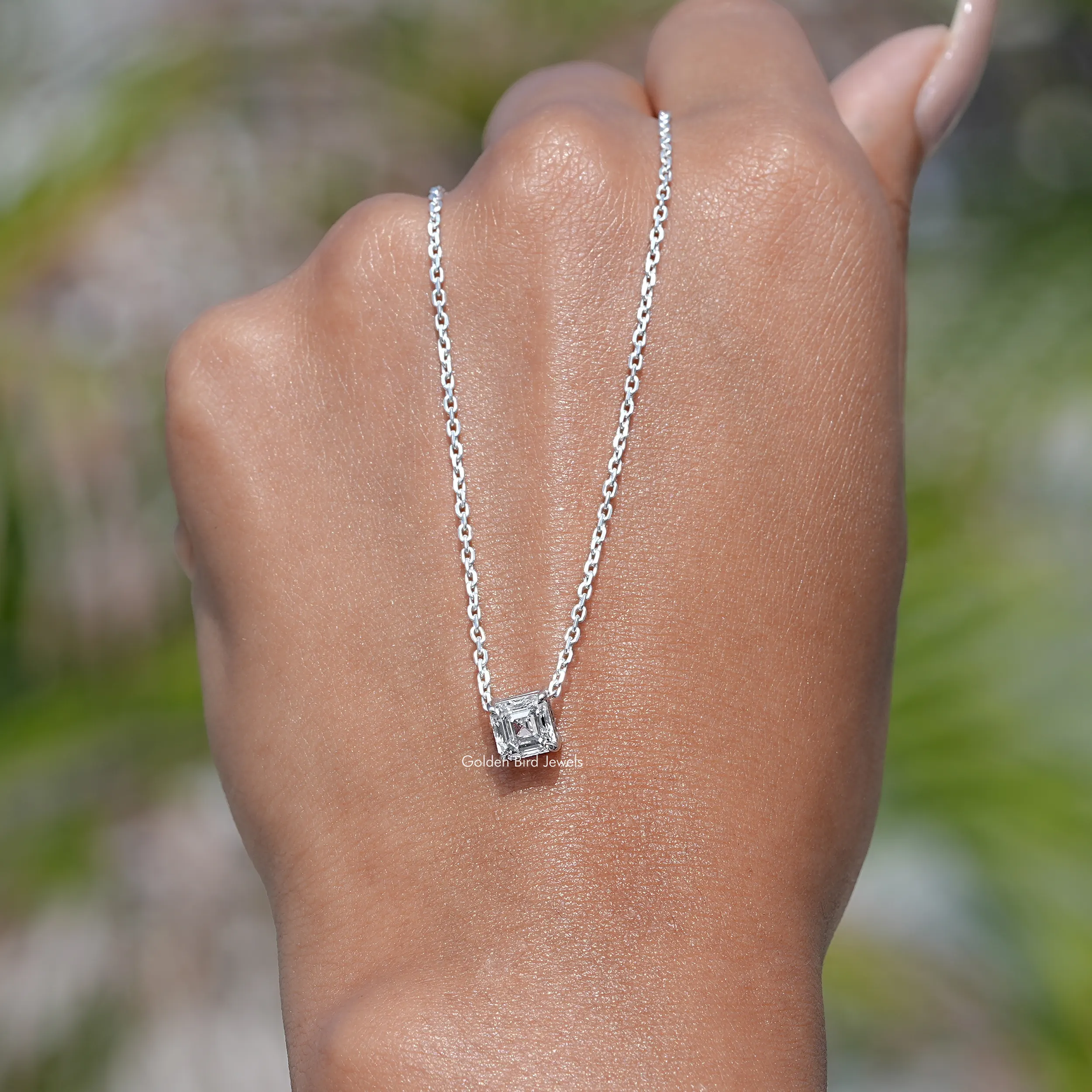 Asscher Cut Lab Diamond Solitaire Pendant - XBQDD