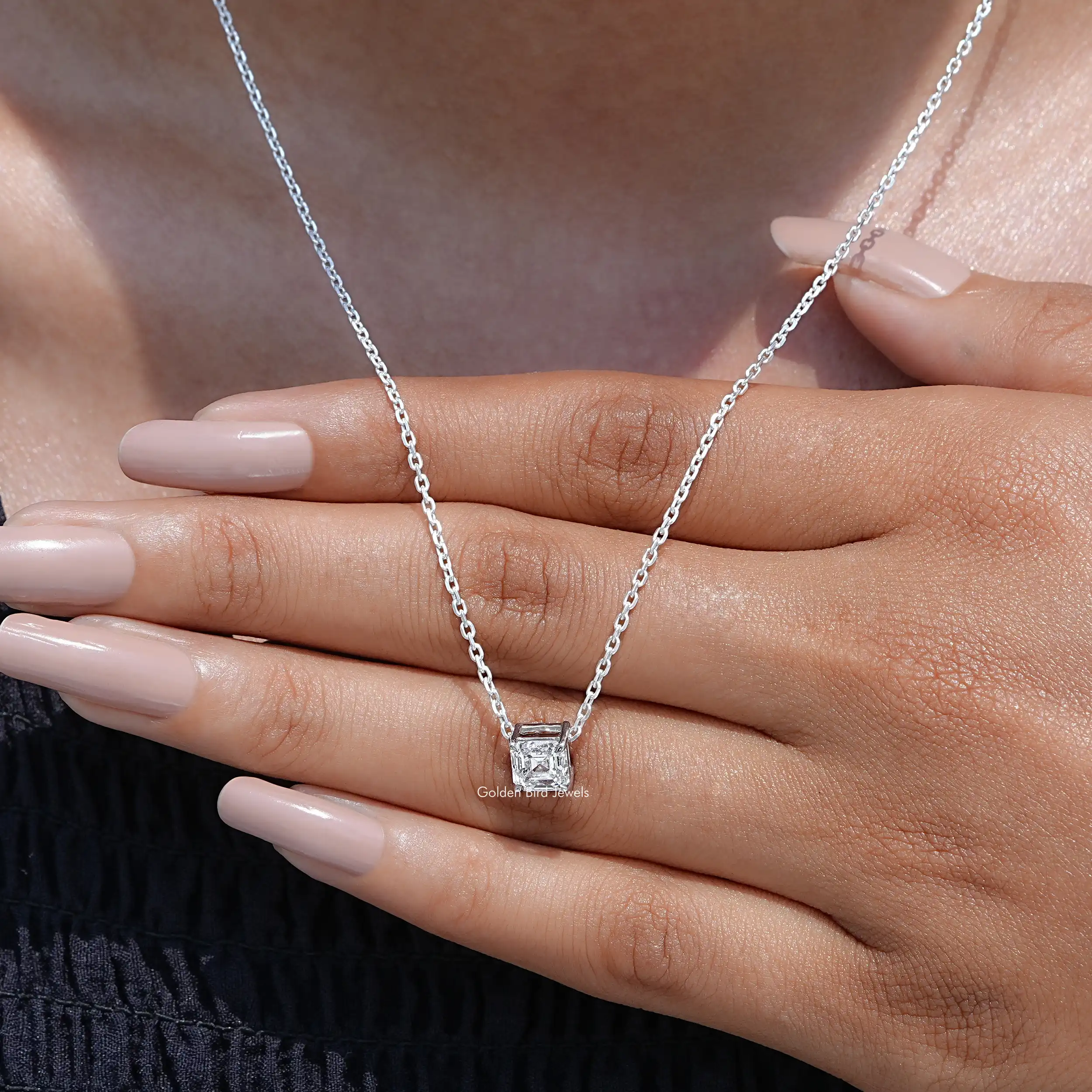 Asscher Cut Lab Diamond Solitaire Pendant - XBQDD