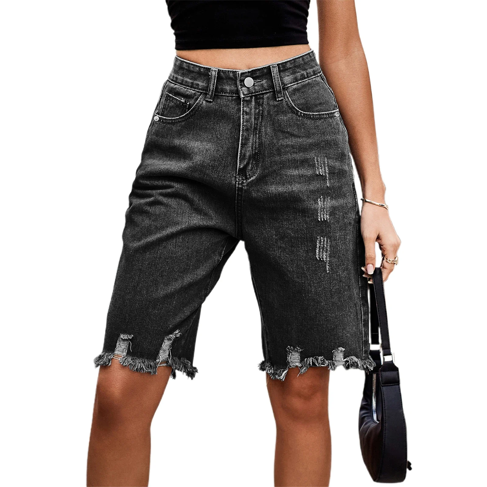 Women’s Ripped Denim Shorts - XBQDD