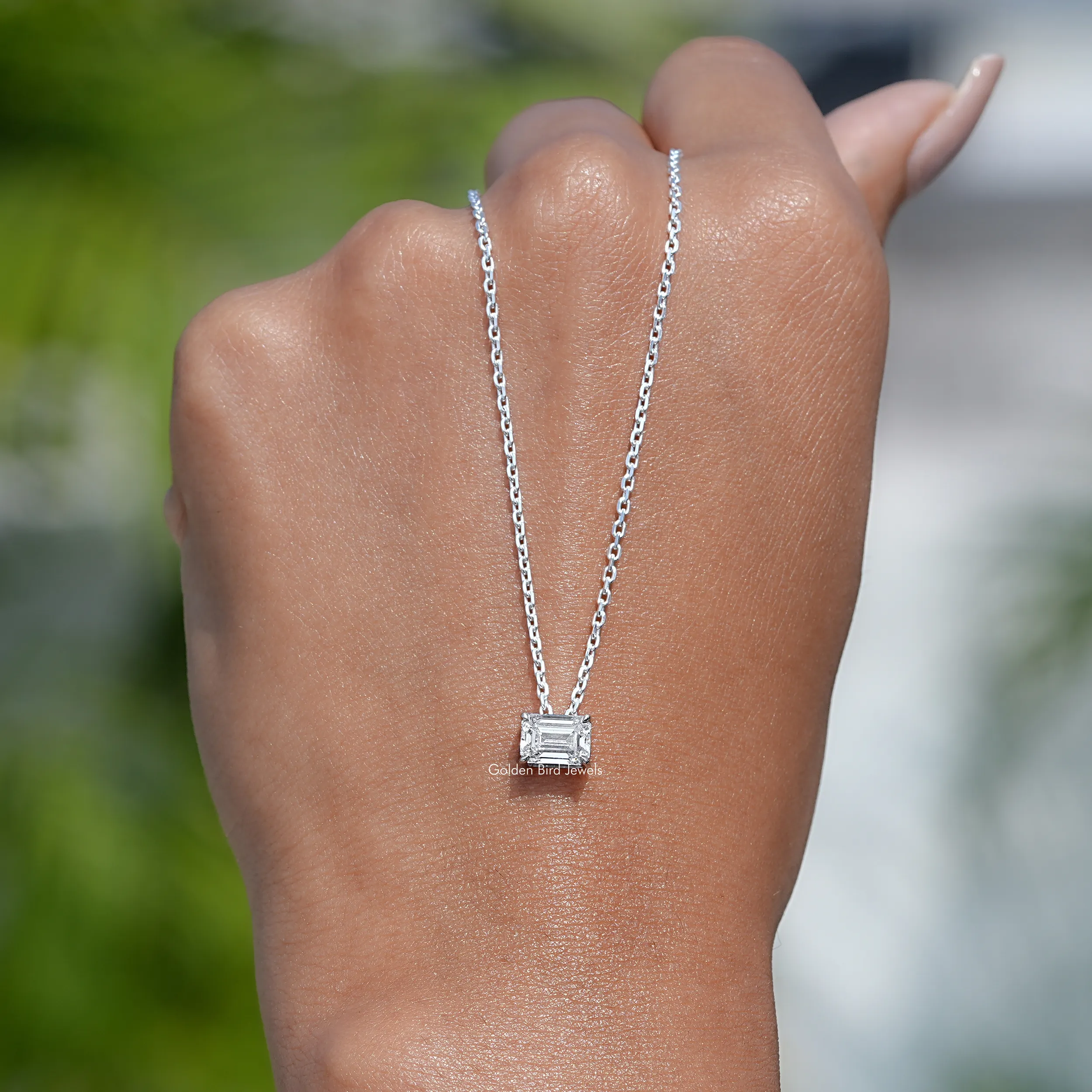 Lab Diamond Emerald Cut Solitaire Pendant - XBQDD