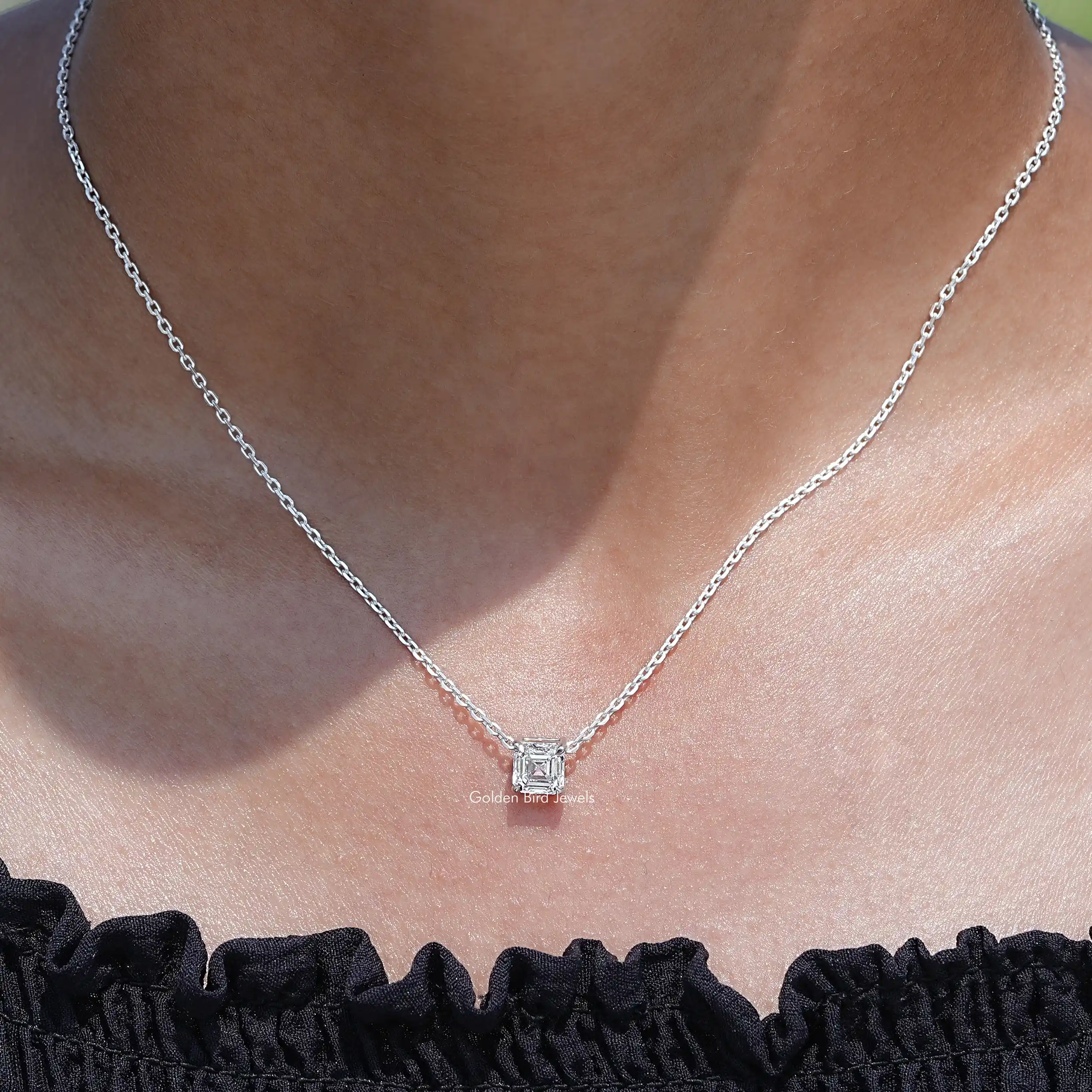 Asscher Cut Lab Diamond Solitaire Pendant - XBQDD