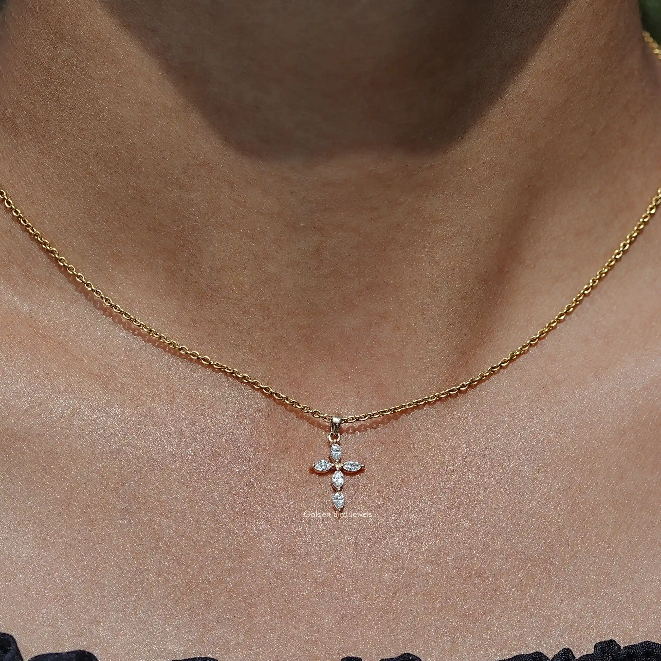 Marquise Cut Lab Diamond Cross Pendant - XBQDD