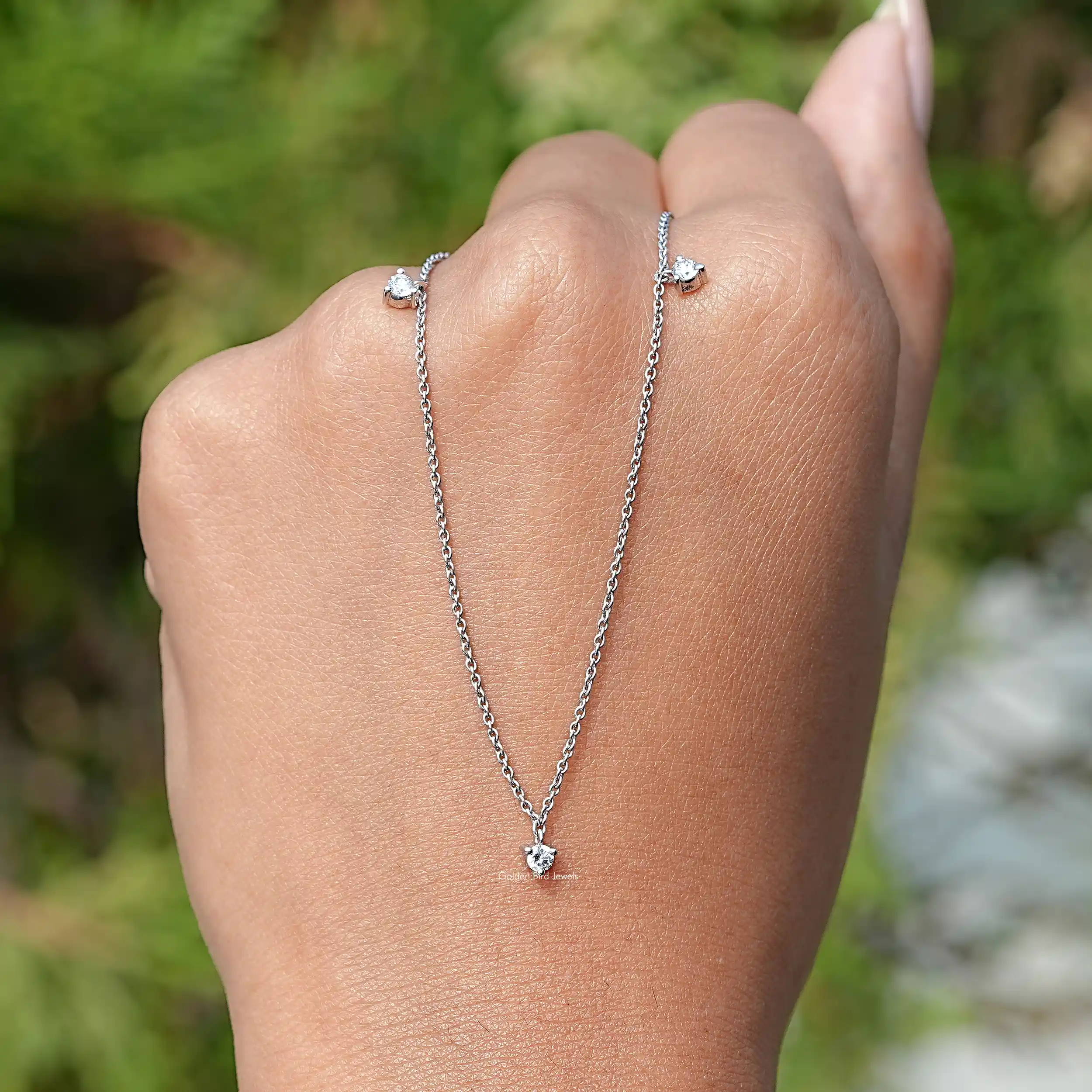 Round Shaped Lab Grown Diamond Station Necklace - XBQDD