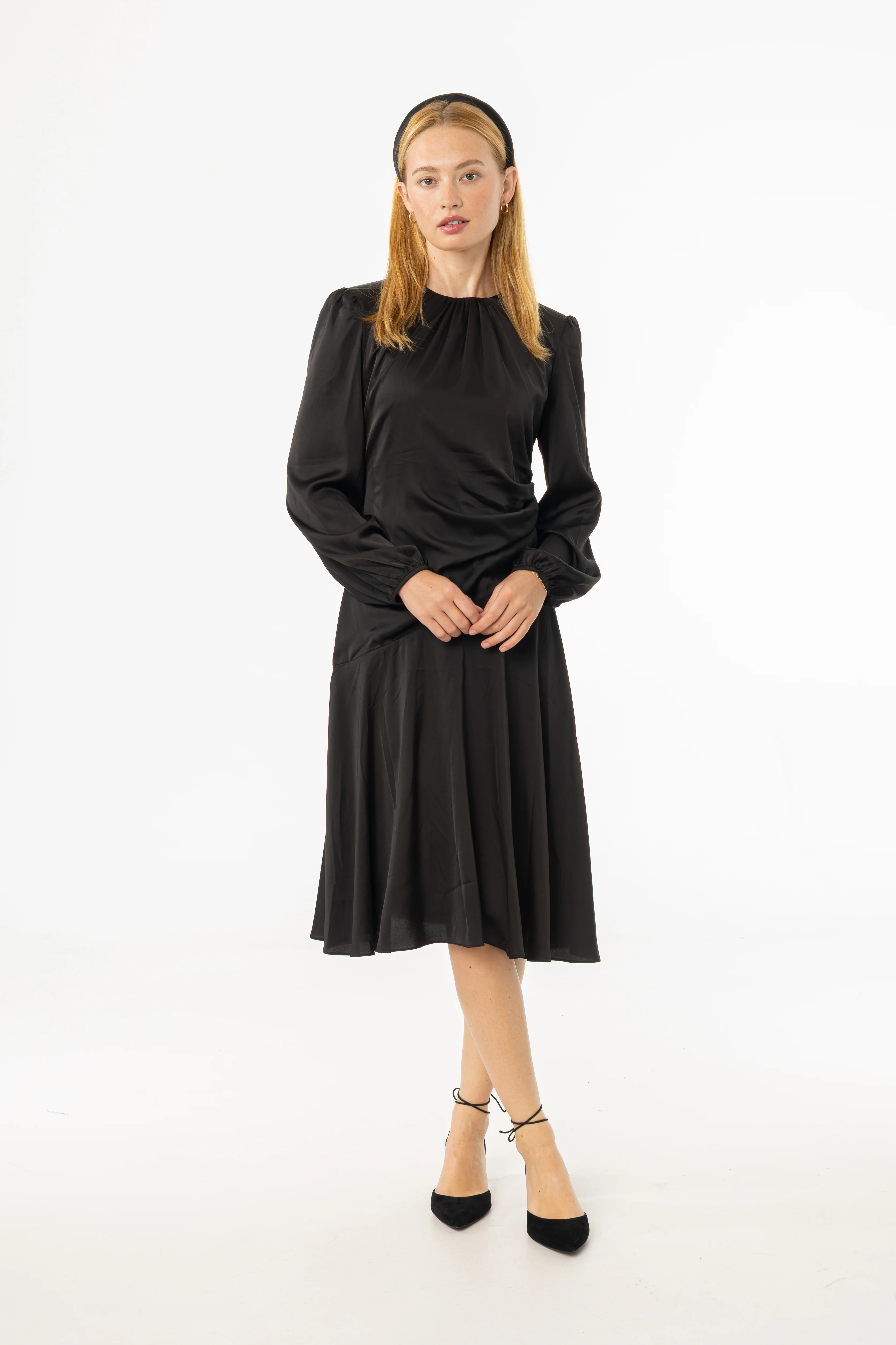 Black Side Draped Dress - KJDHW