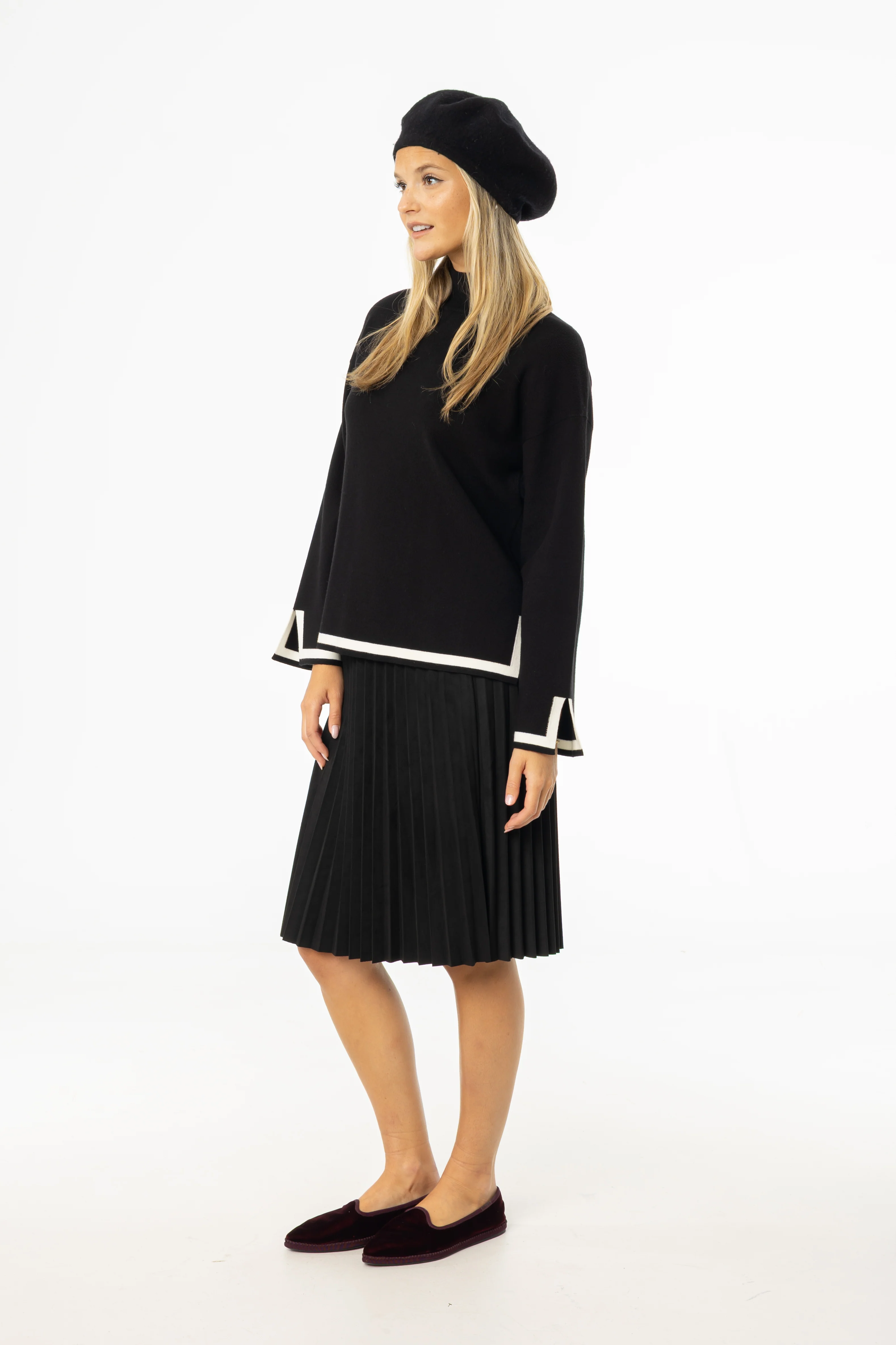 Black Accordion Microsuede Skirt - KJDHW