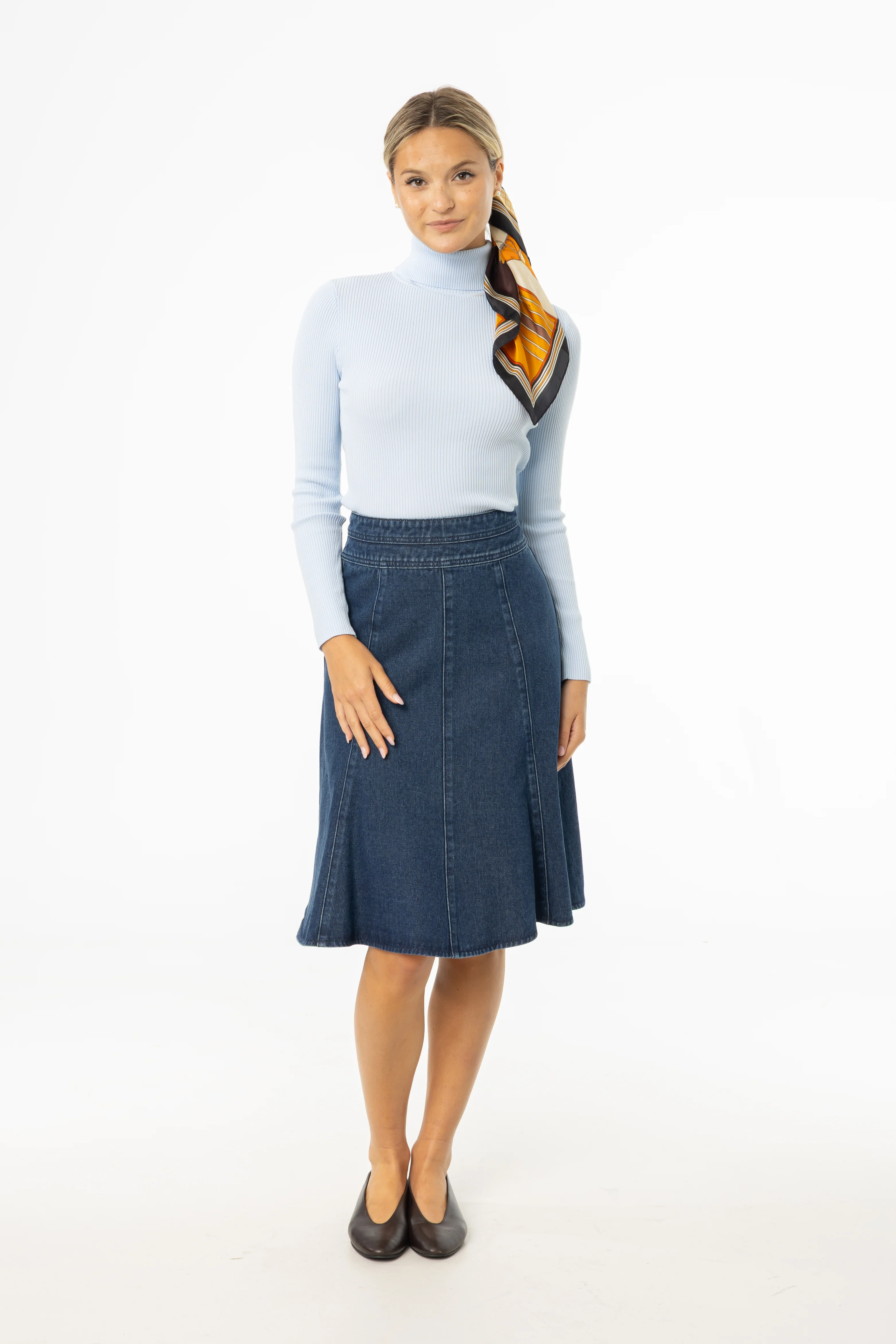 Blue Flared Denim Skirt - KJDHW