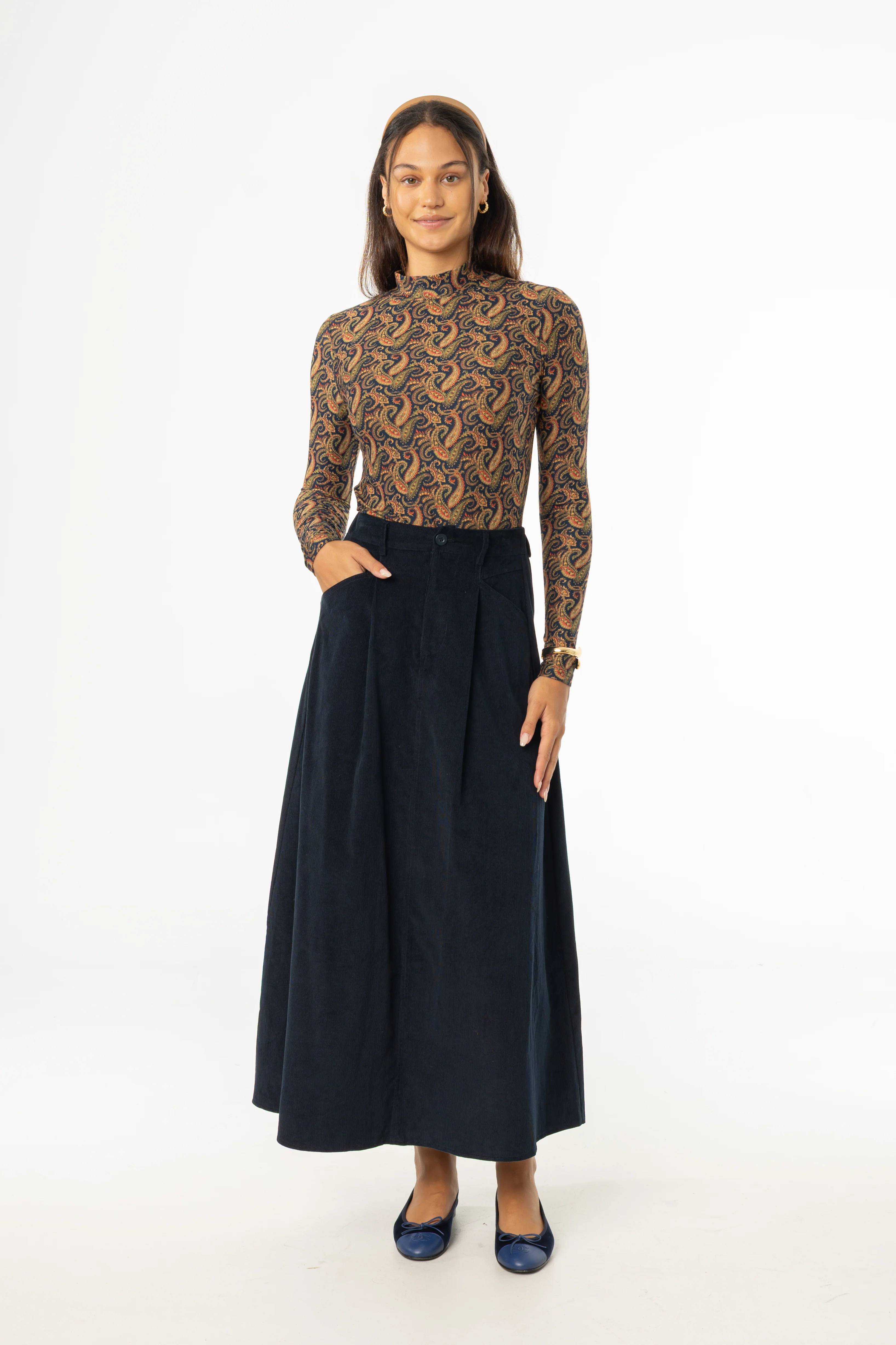 Navy Cargo Corduroy Maxi Skirt - KJDHW