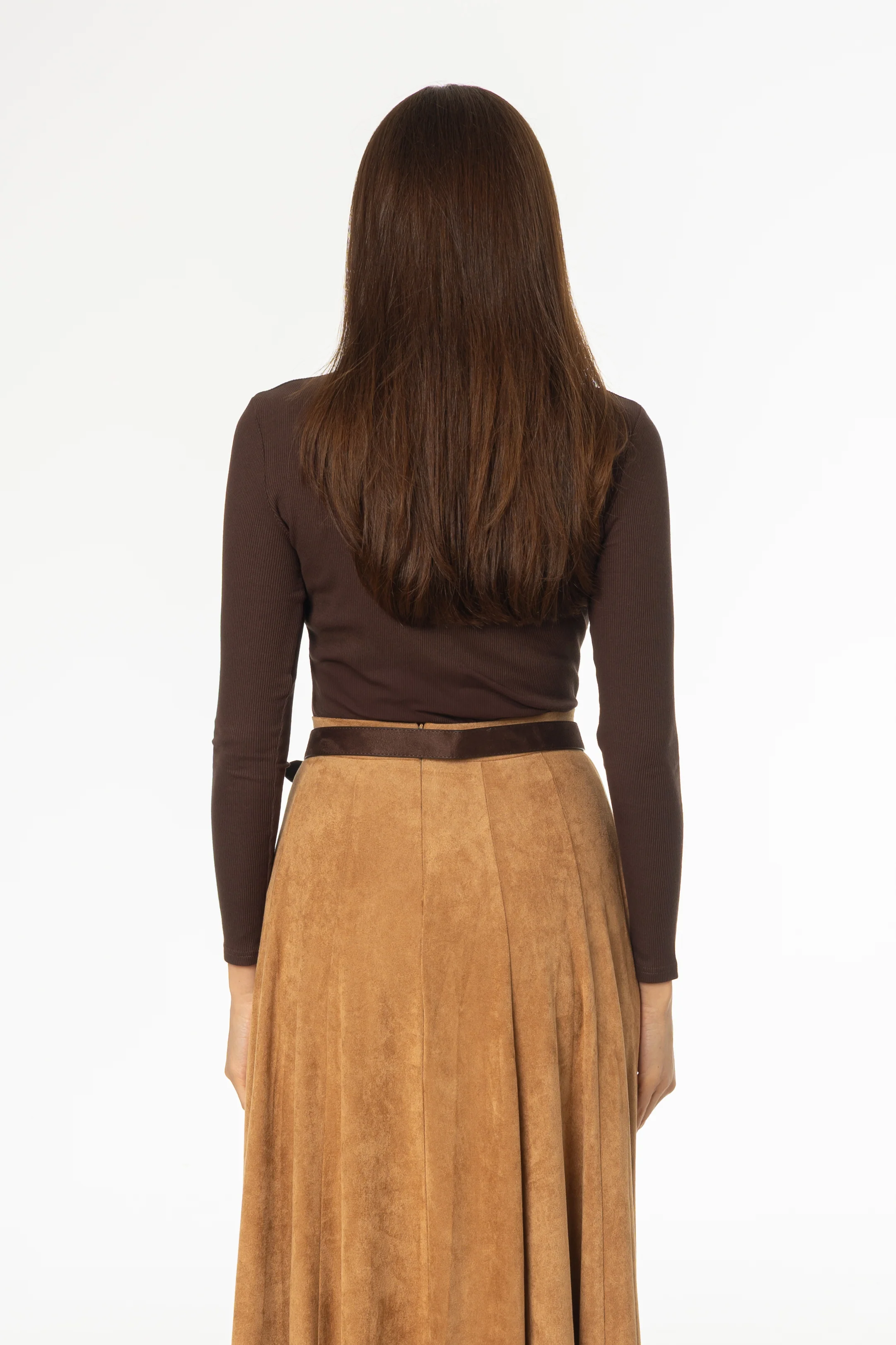 Brown Solid Turtleneck Top - KJDHW