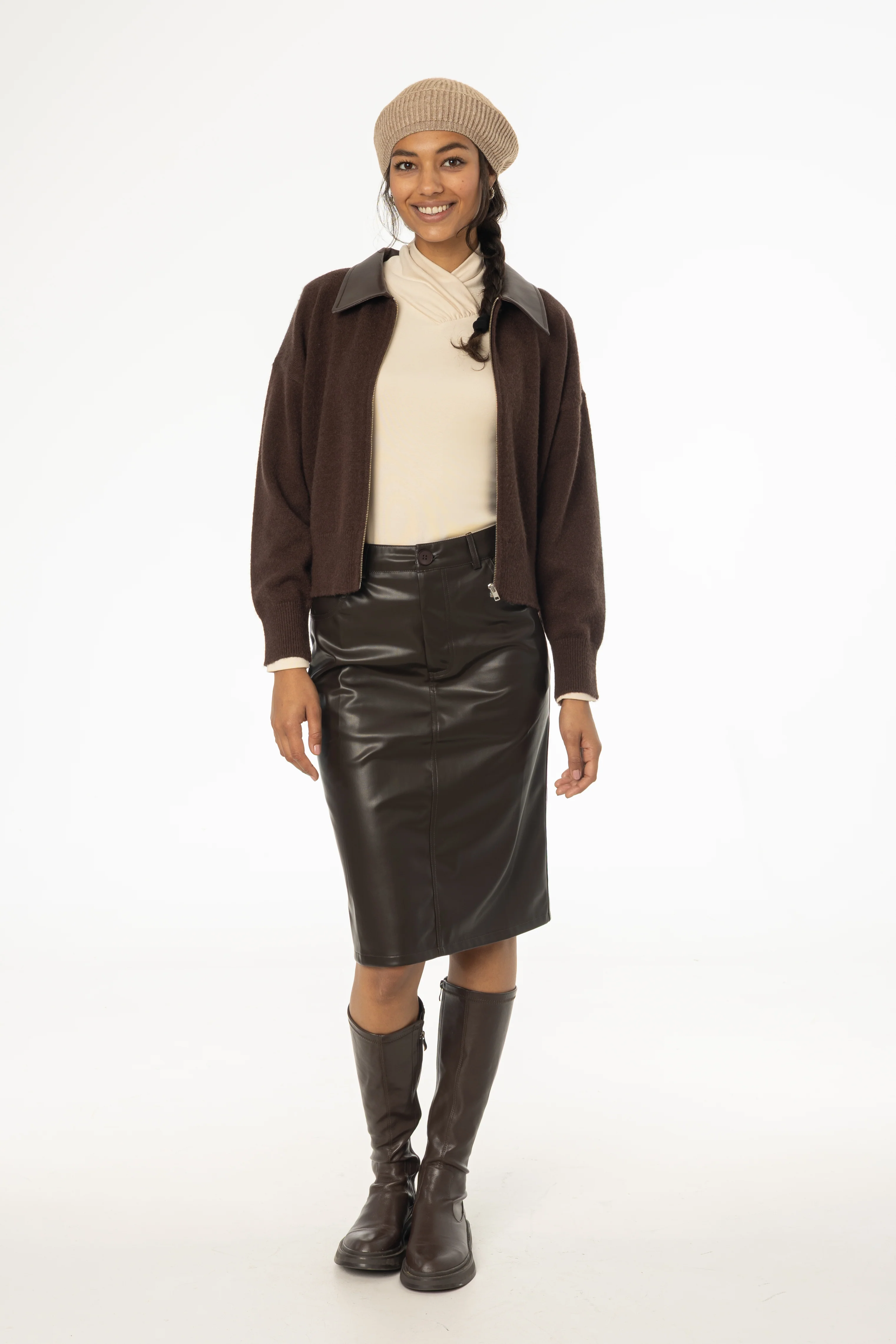 Brown Vegan Leather Pencil Skirt - KJDHW