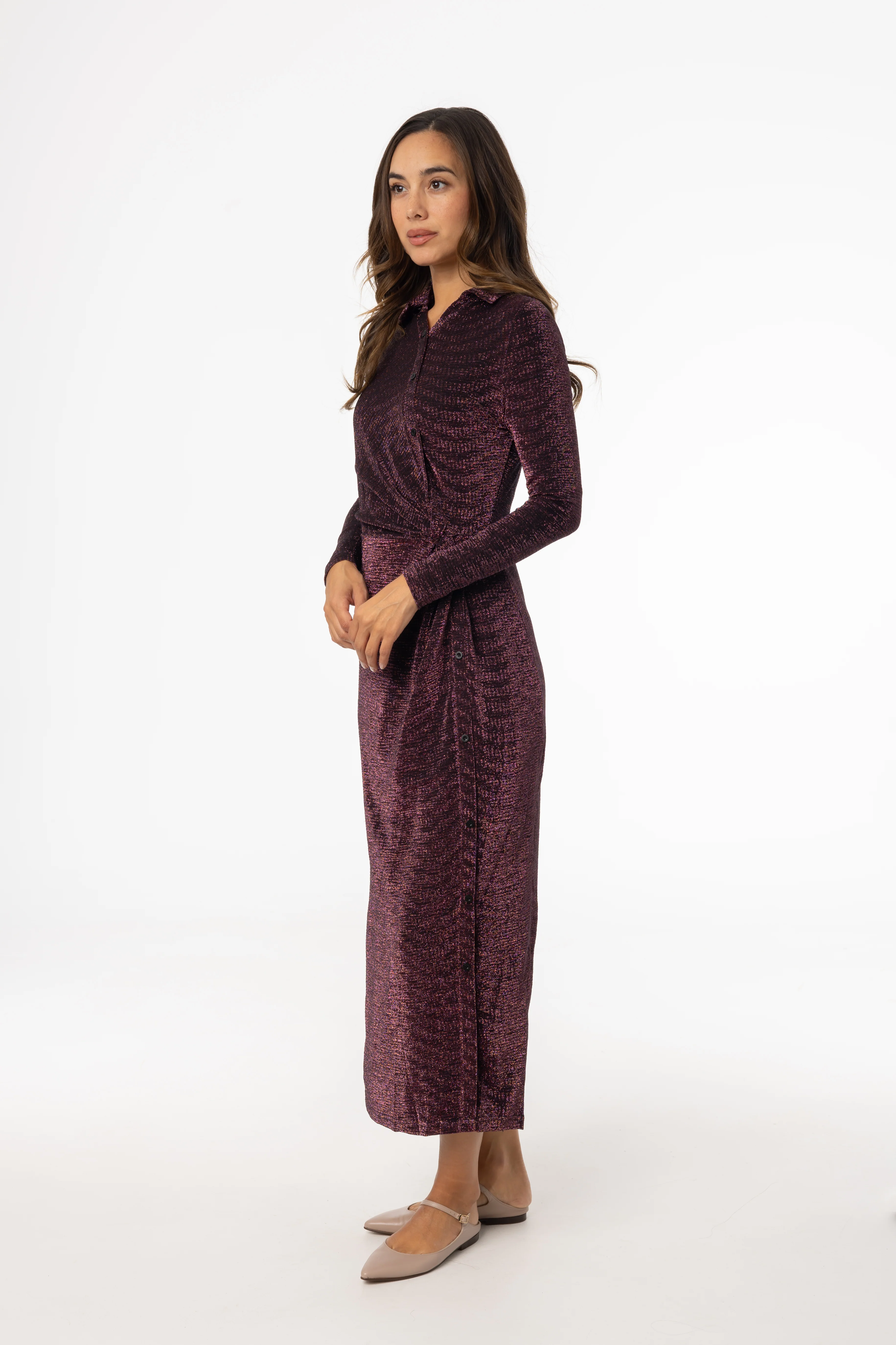 Purple Sparkle Side Button Maxi Dress - KJDHW