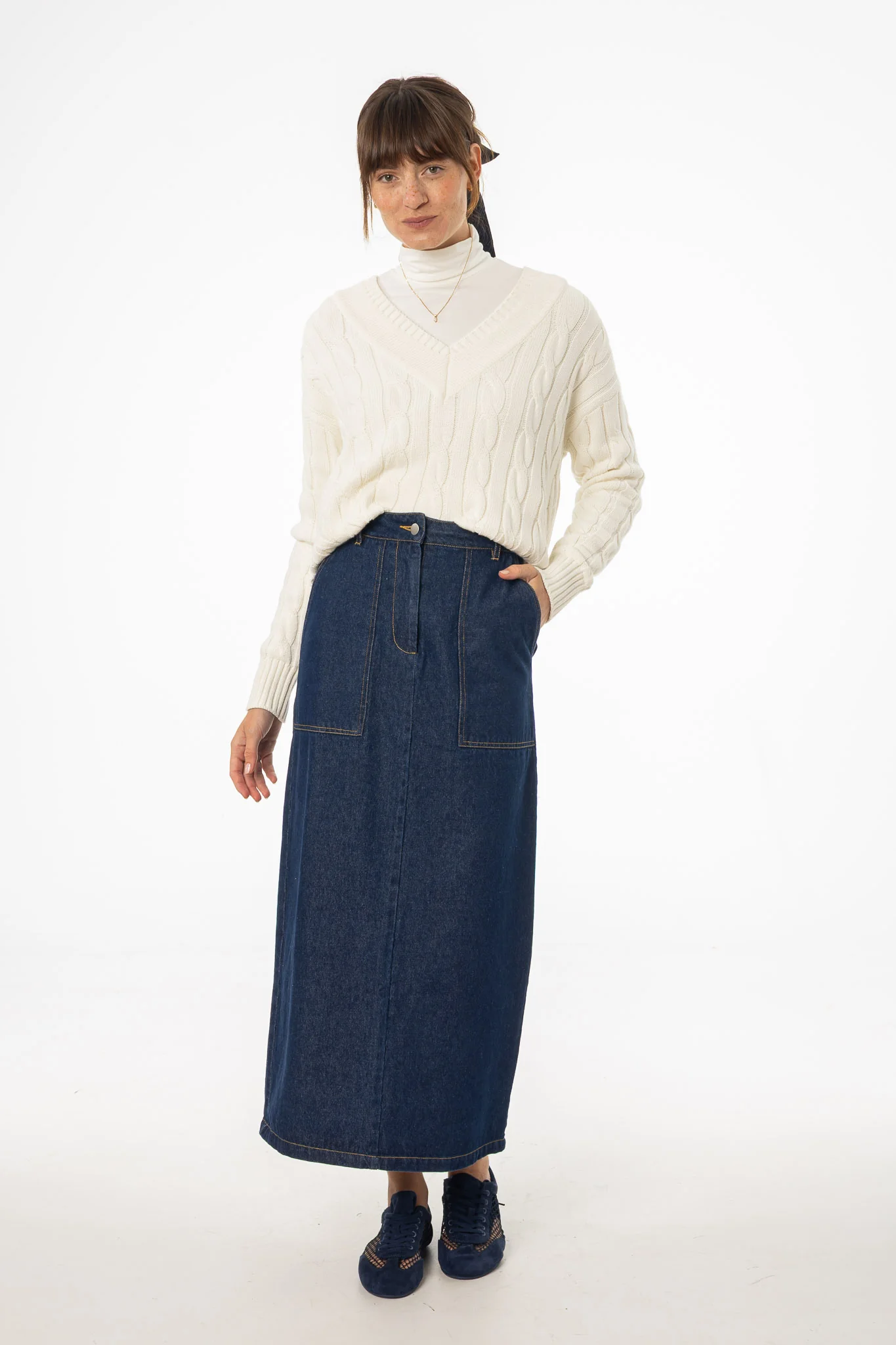 Blue Exposed Pocket Denim Skirt - KJDHW