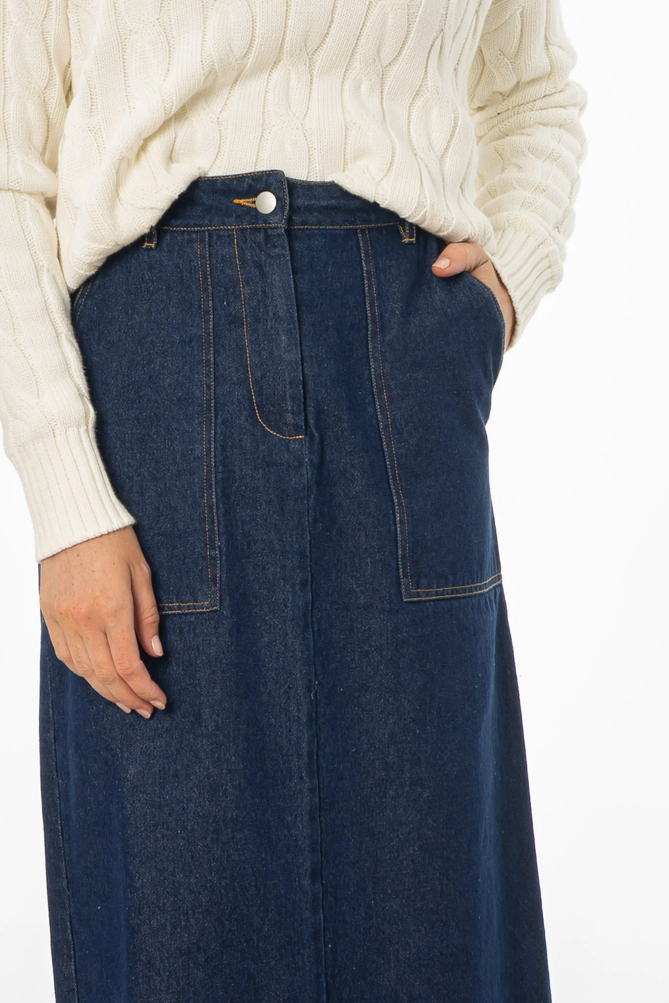 Blue Exposed Pocket Denim Skirt - KJDHW