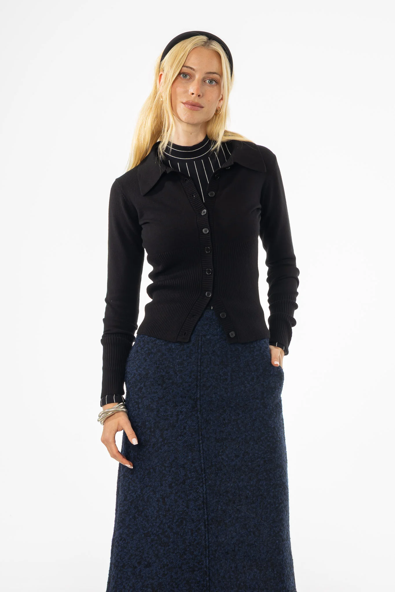 Black Waisted Cardigan - KJDHW
