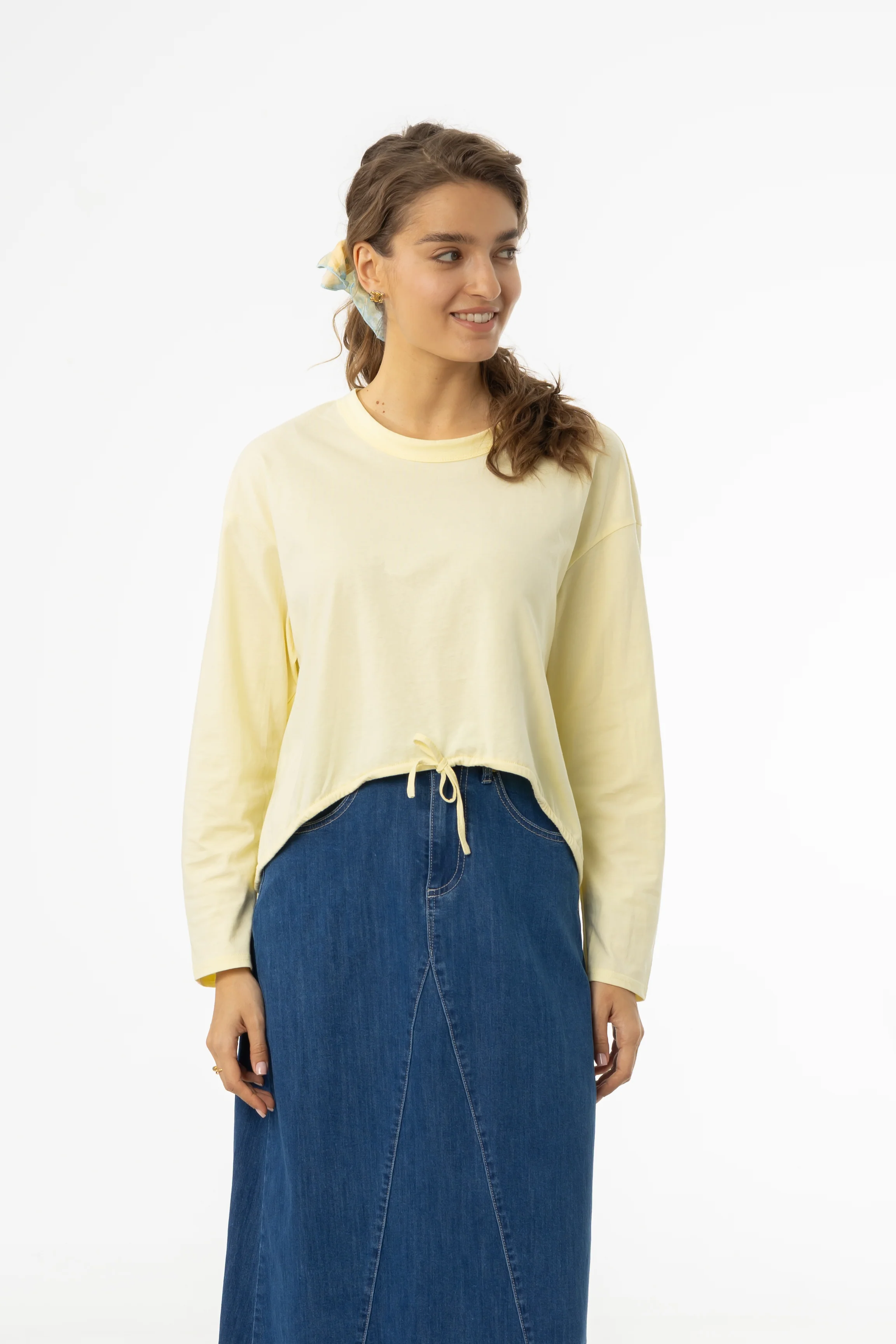 Yellow High Low Drawstring Tee - KJDHW