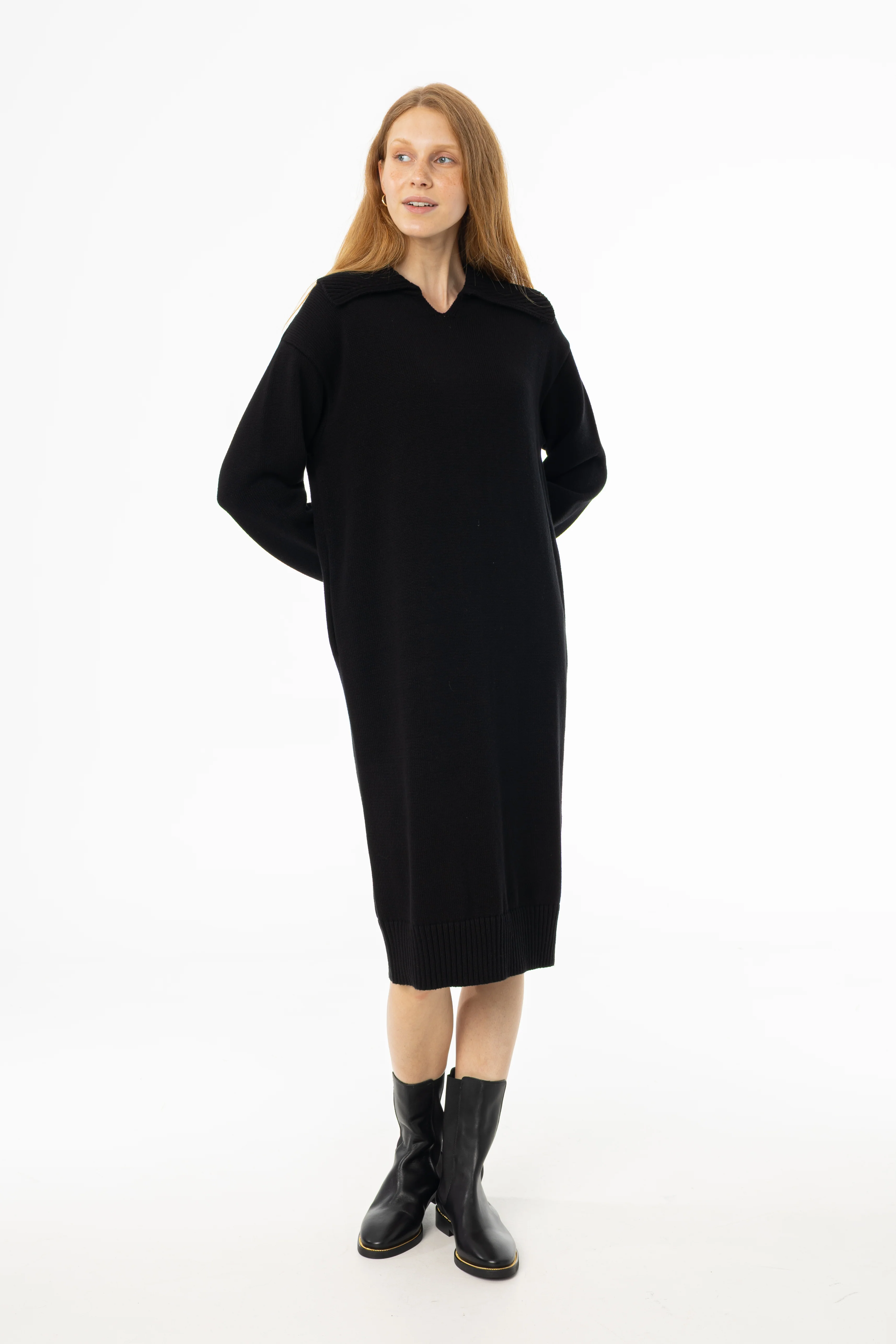 Black Knit Sweater Dress - KJDHW