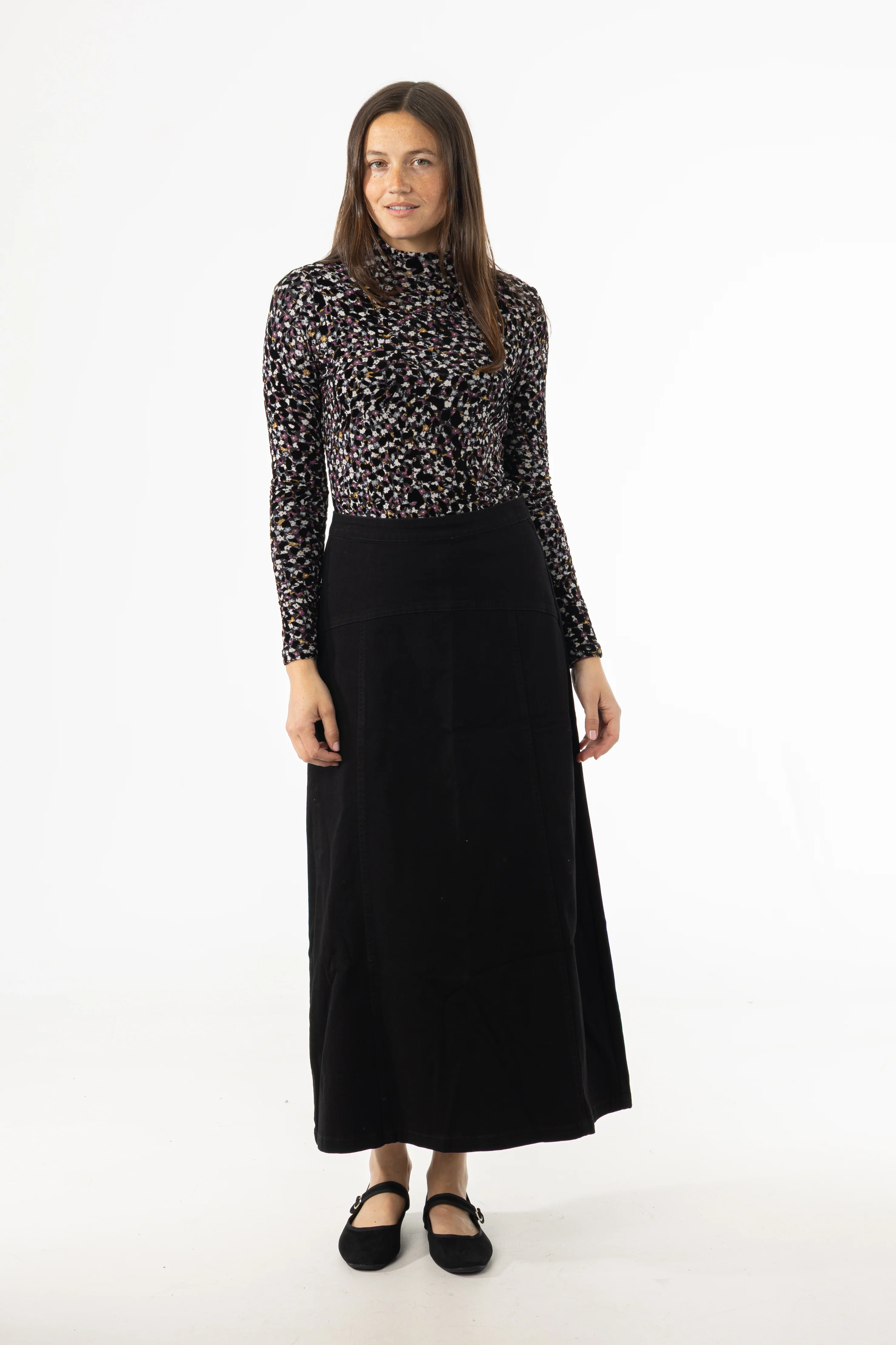 Black Yoke Seam Denim Skirt - KJDHW