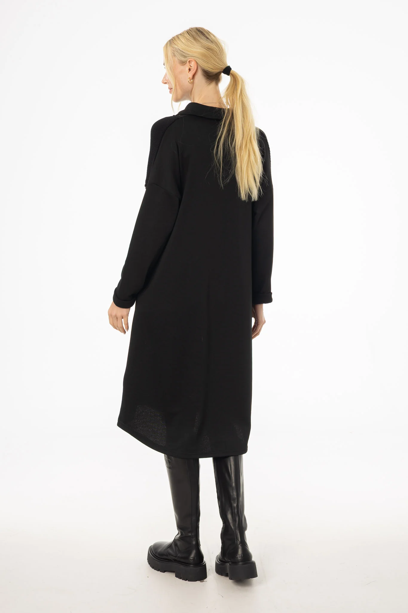 Black Sweater Shirt Dress - KJDHW