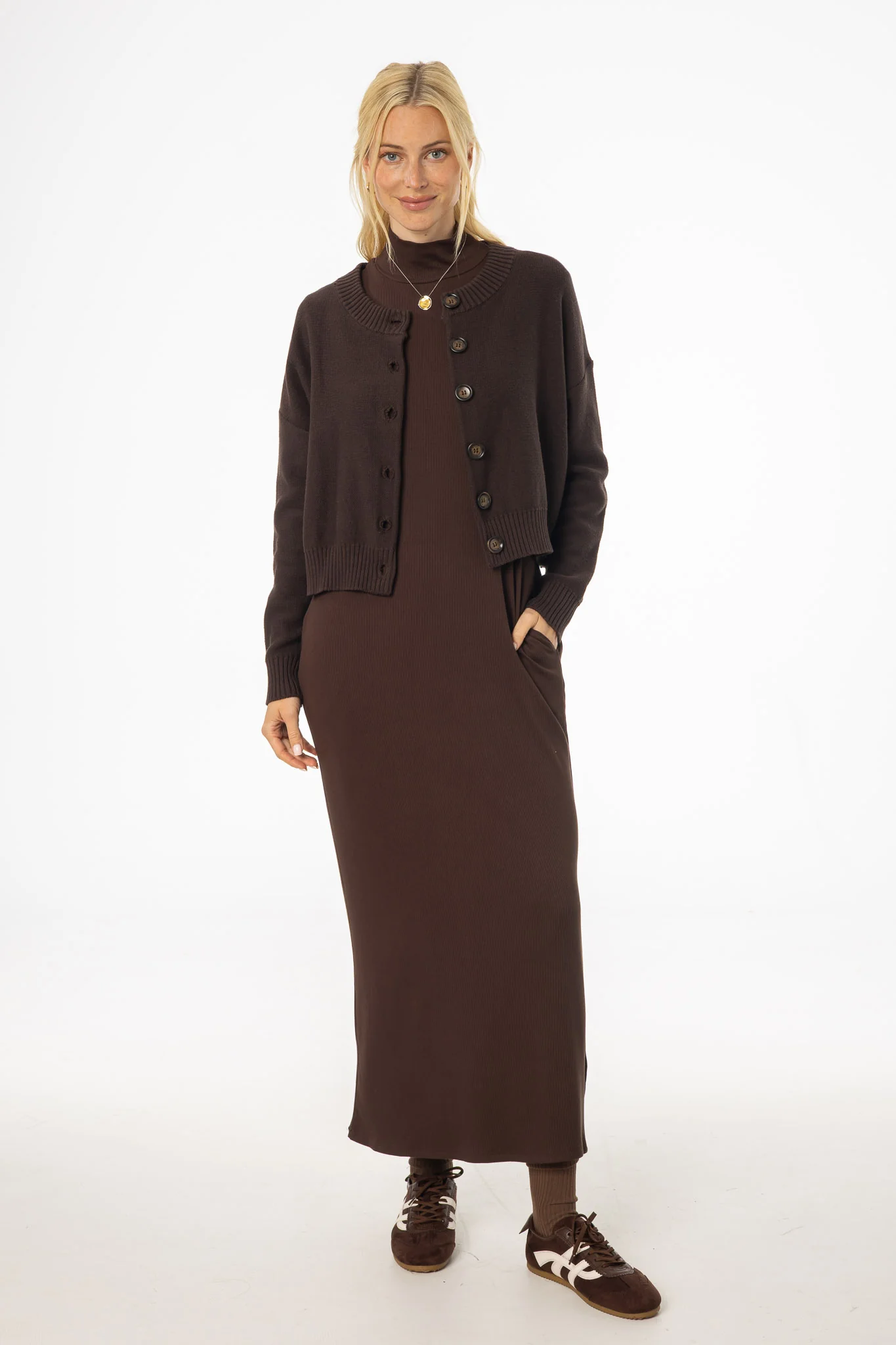 Brown Turtleneck Basic Maxi - KJDHW