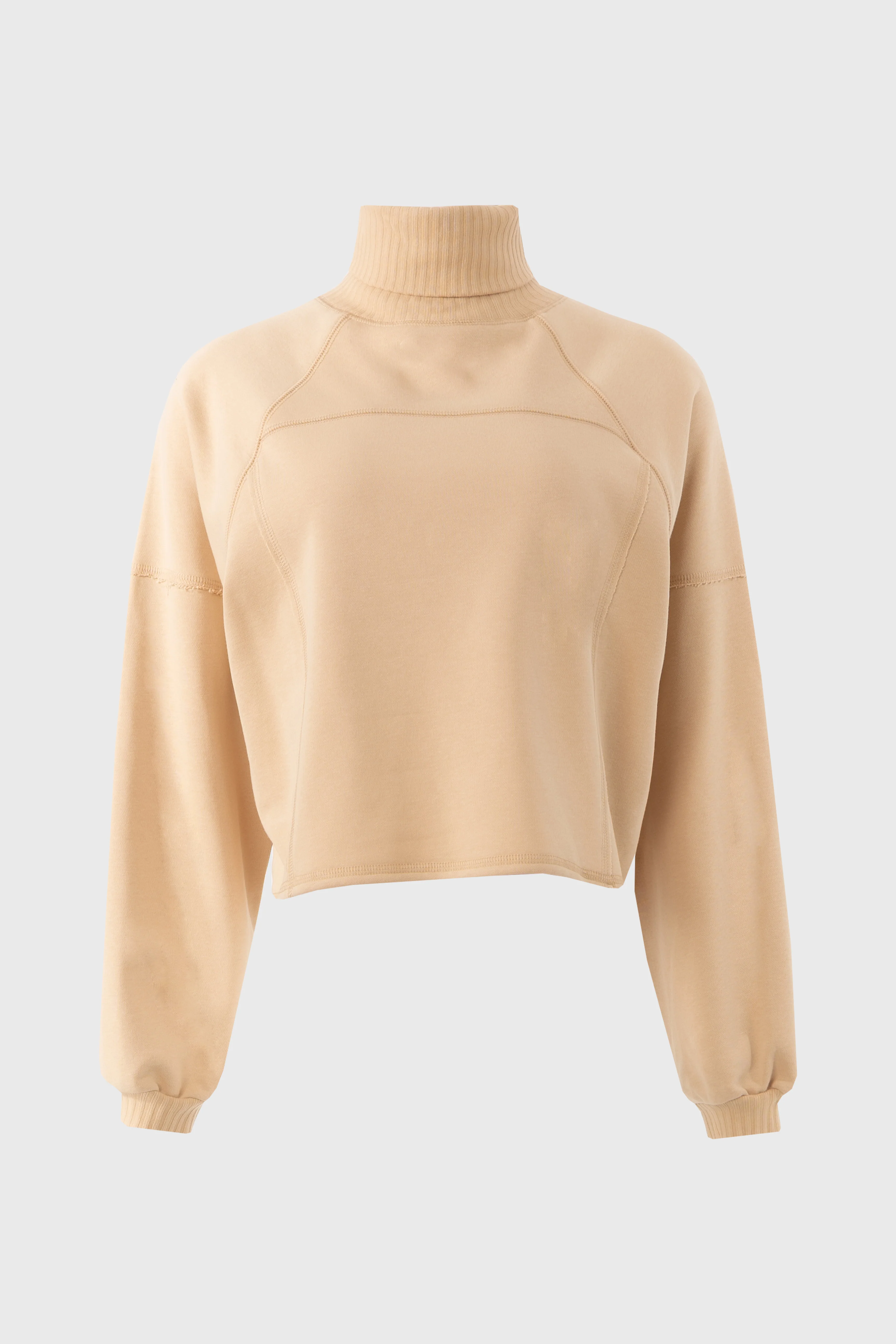 Tan Ribbed Turtleneck Sweatshirt - KJDHW