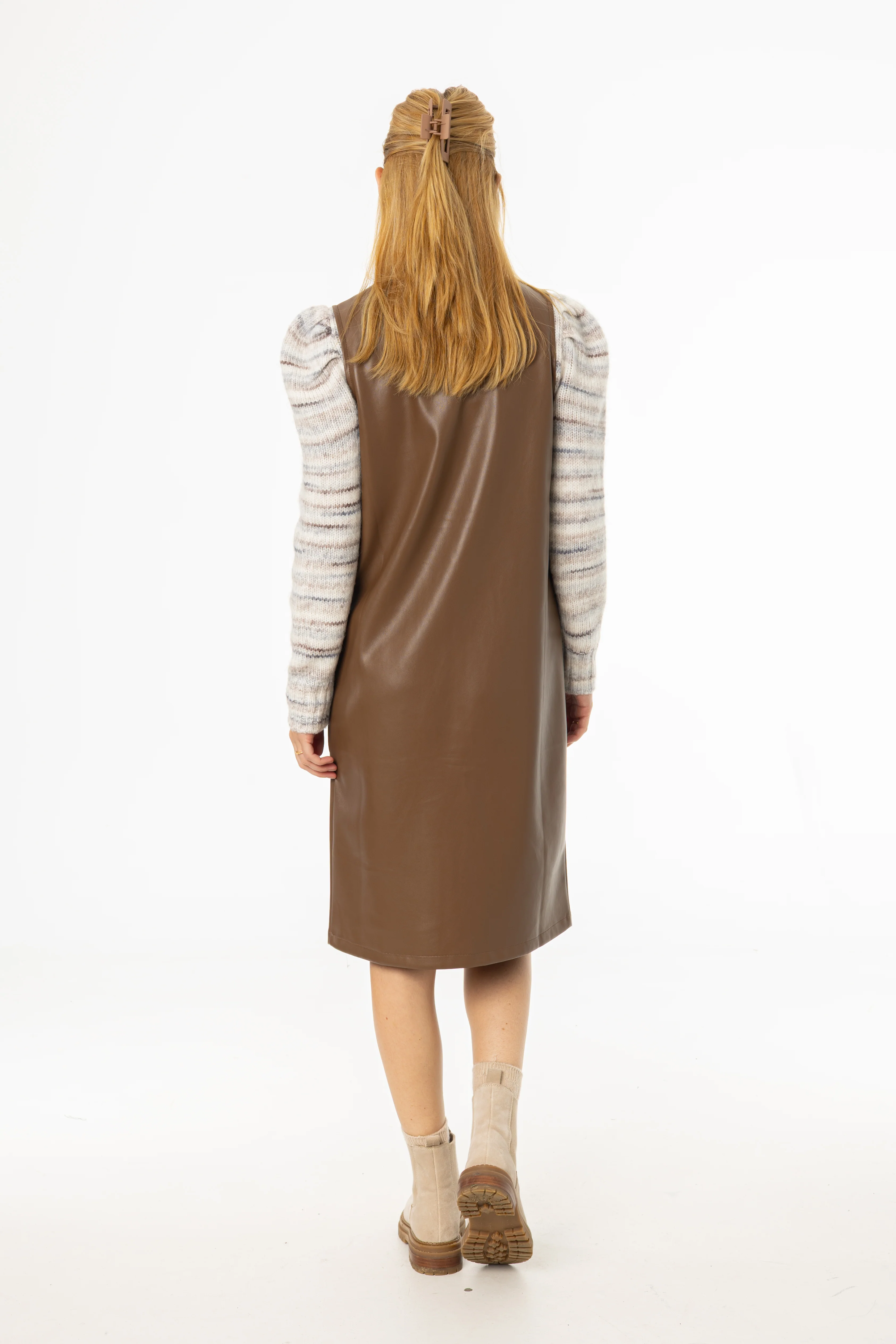 Brown Vegan Leather Vest Dress - KJDHW