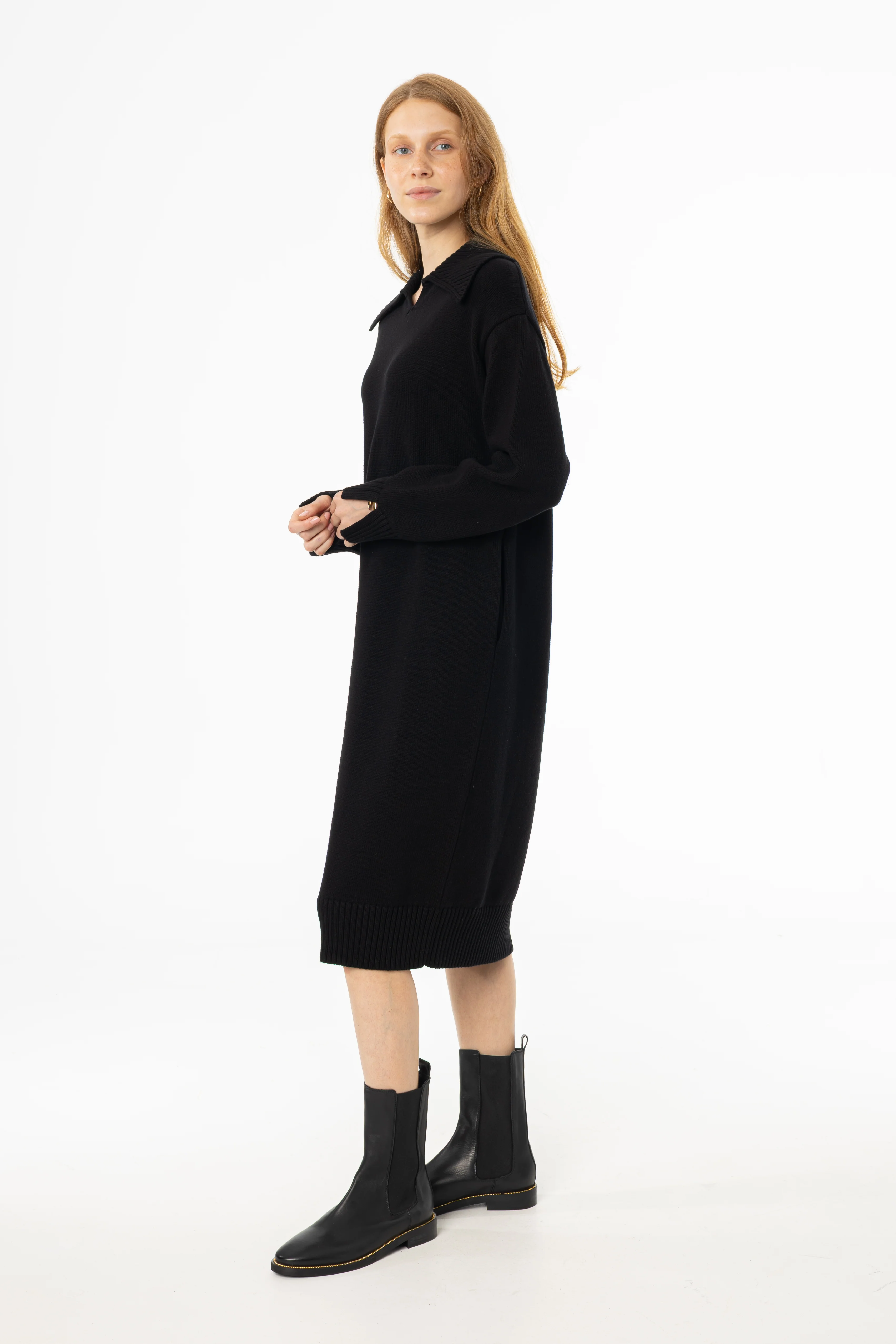 Black Knit Sweater Dress - KJDHW