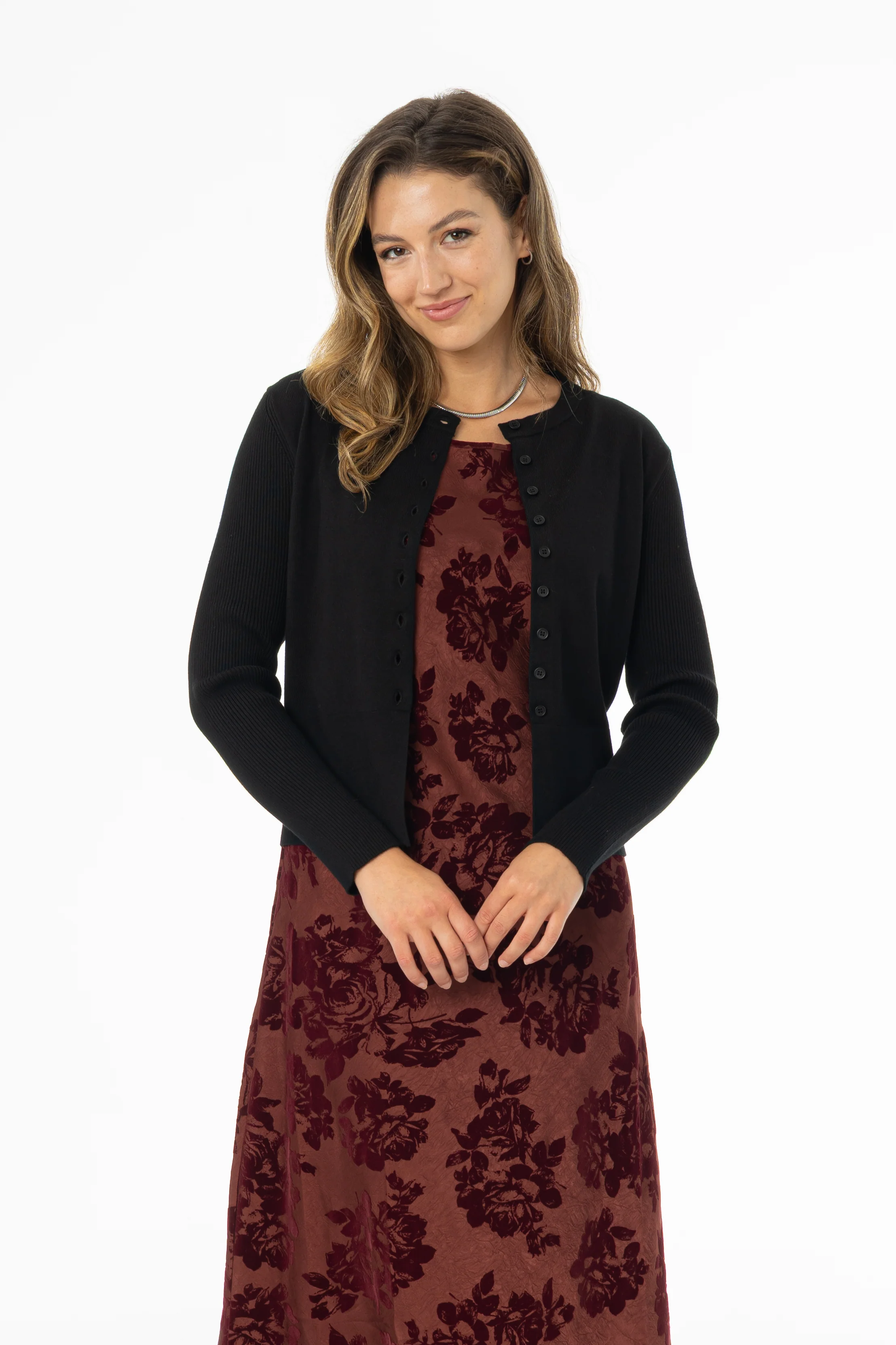 Black Ribbed Sleeve Cardigan - KJDHW