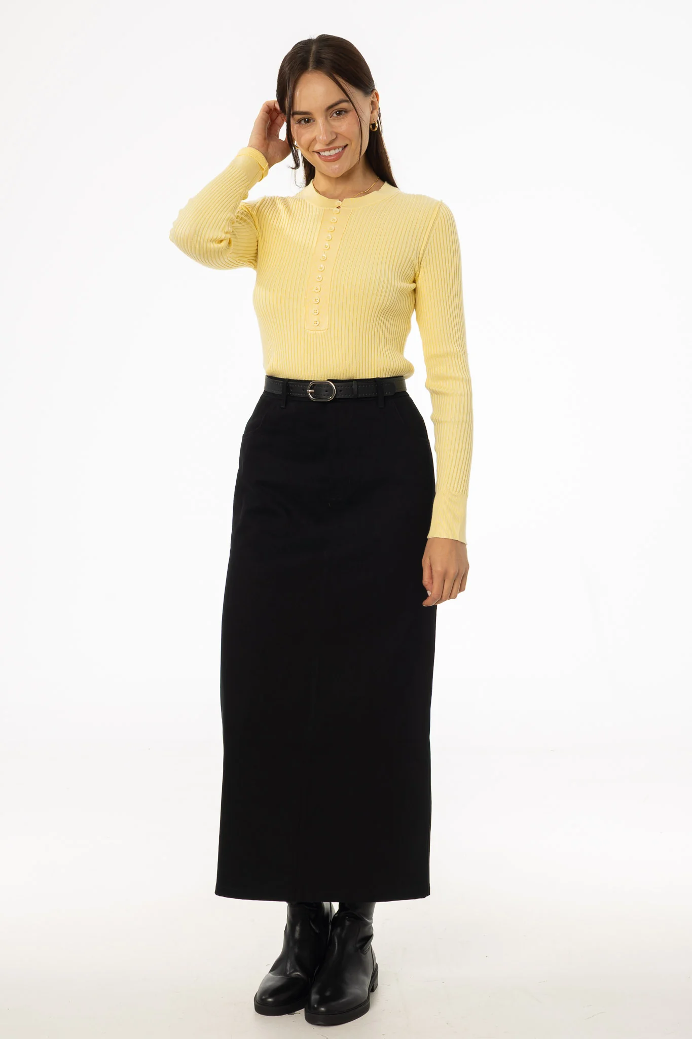 Black Everyday Denim Skirt - KJDHW