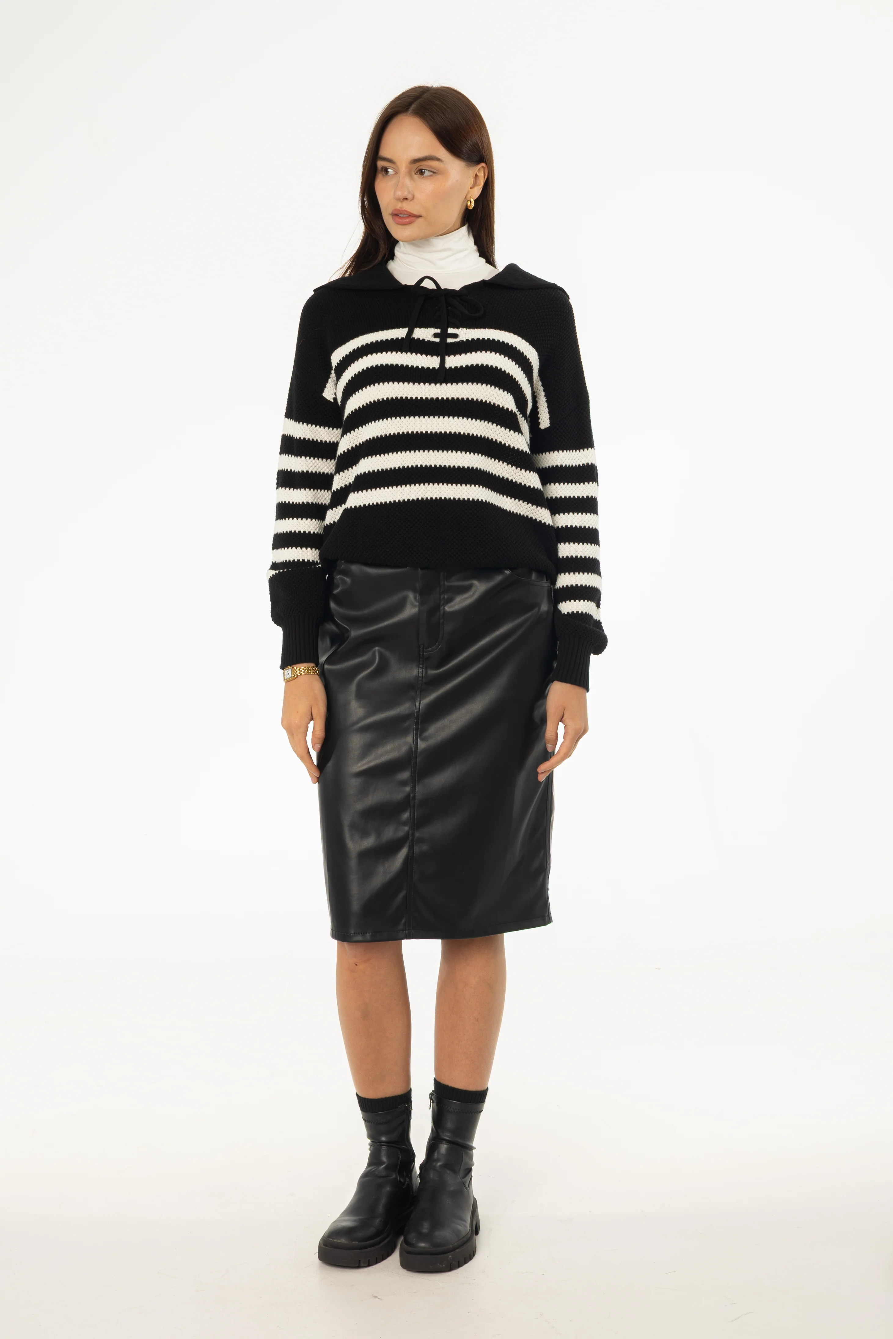 Black Vegan Leather Pencil Skirt - KJDHW