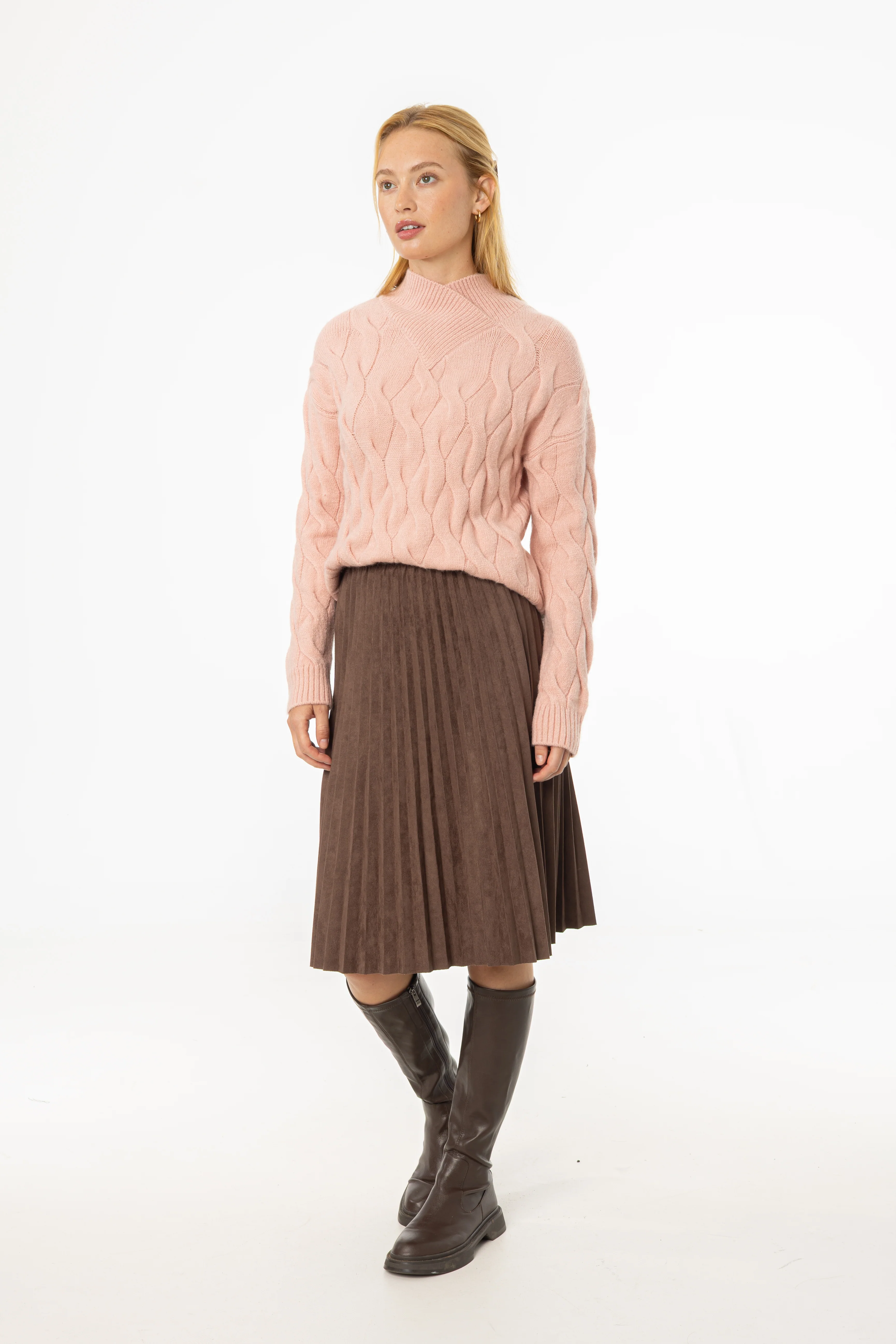 Brown Accordion Microsuede Skirt - KJDHW