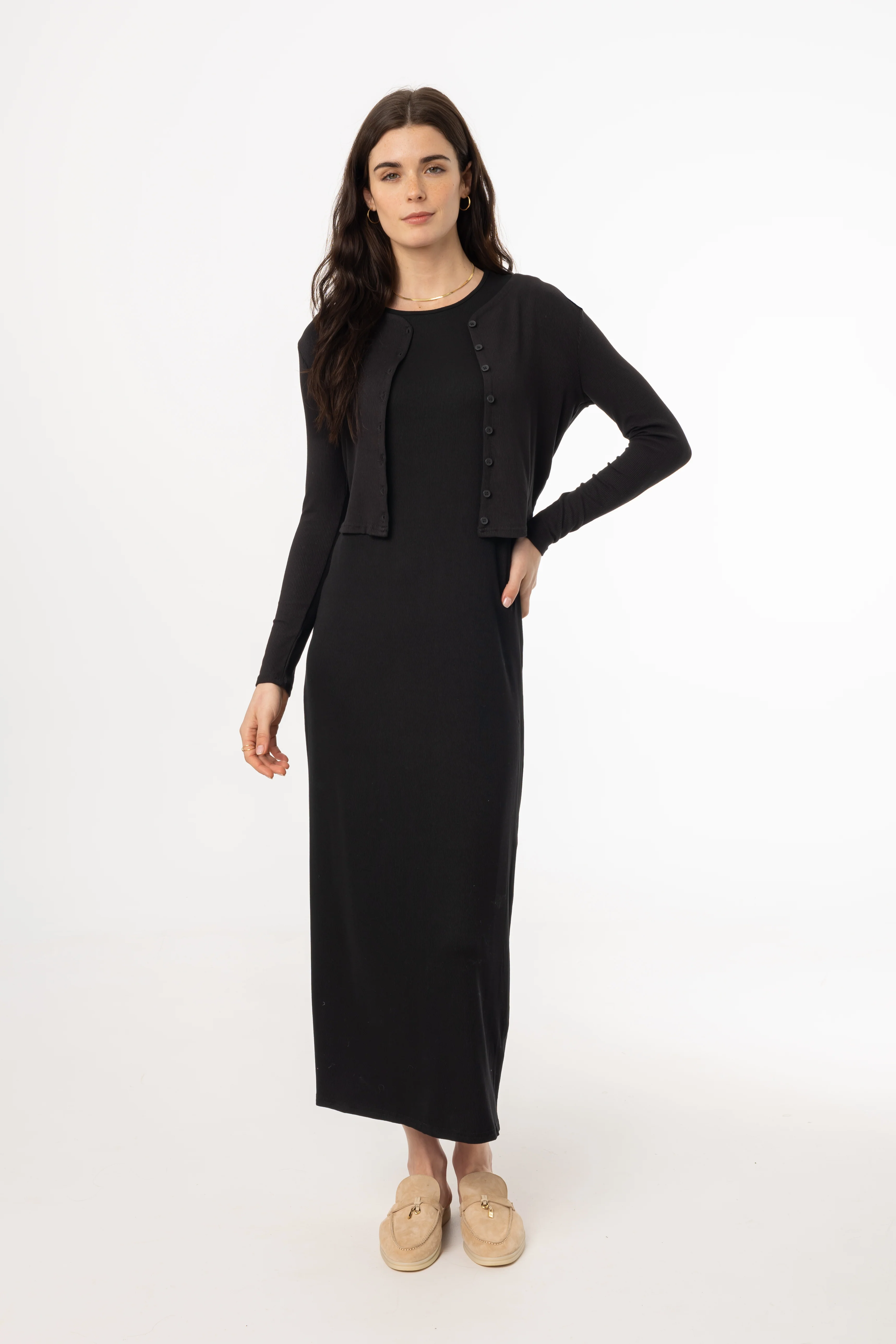 Black Ribbed Maxi Jumper - KJDHW
