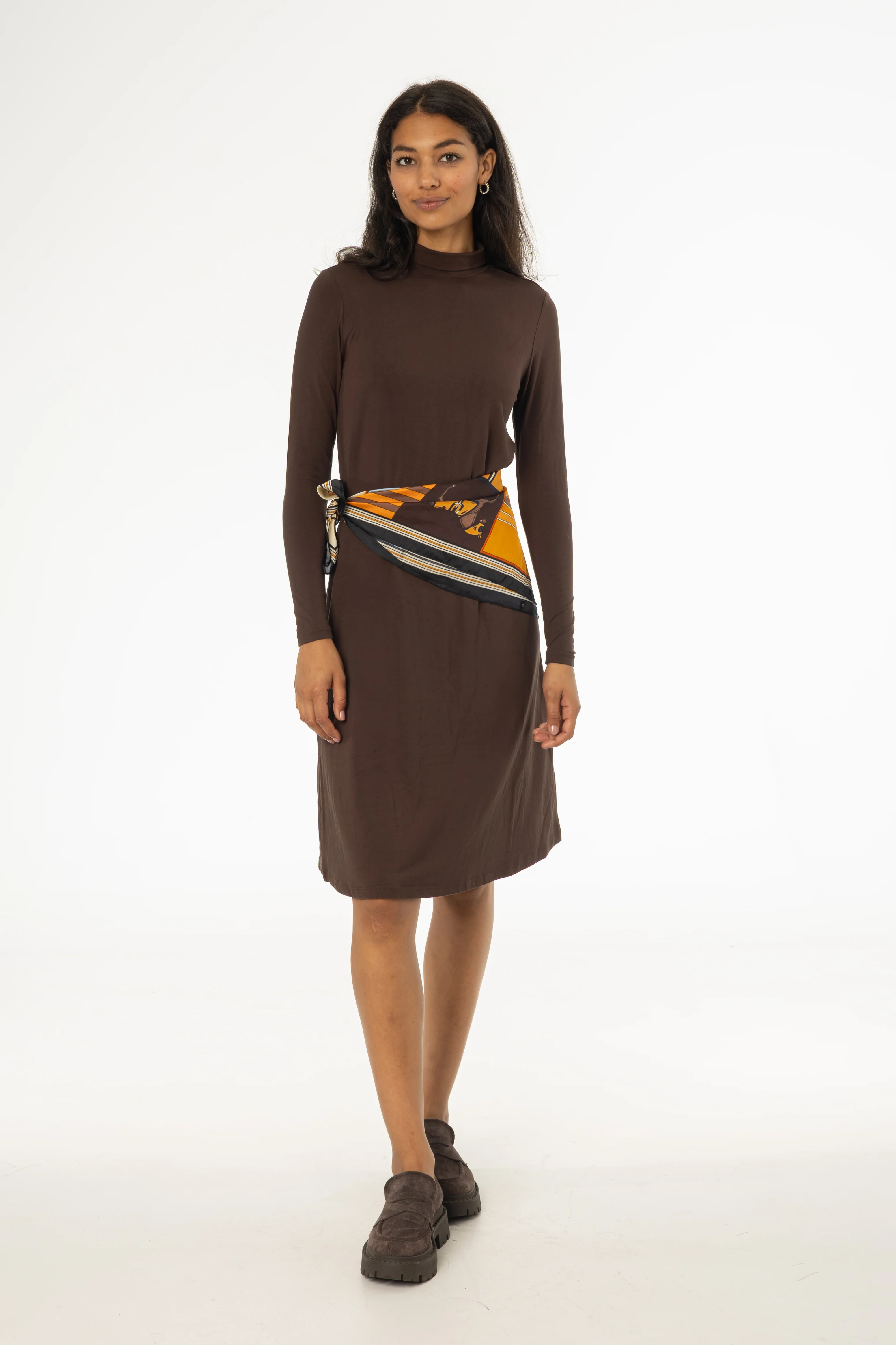Brown Turtleneck Swing Dress - KJDHW