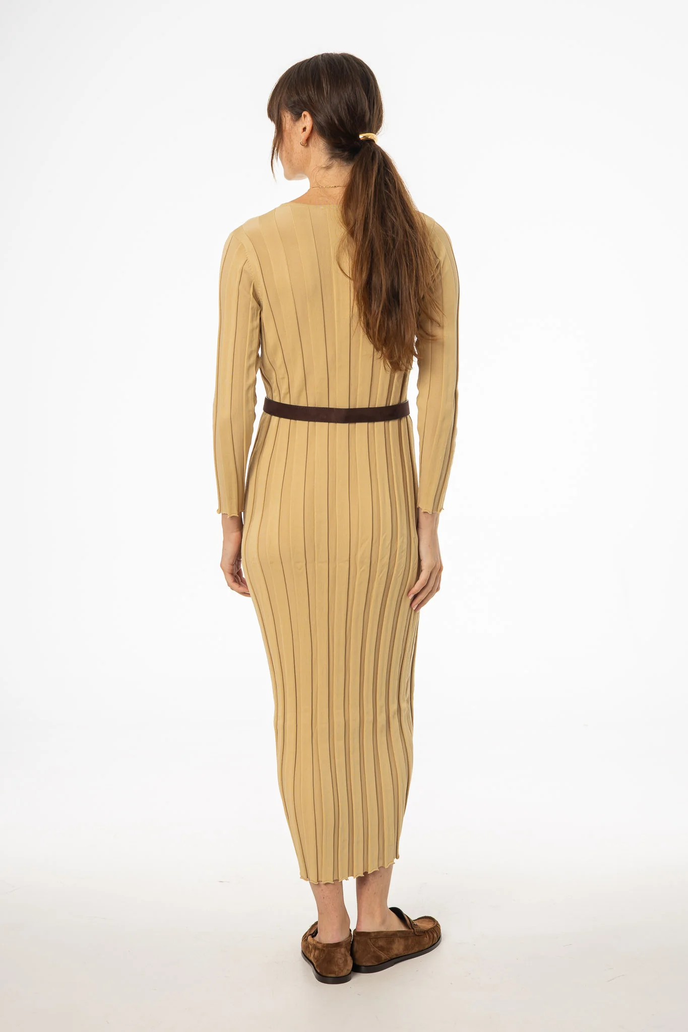 Tan Wide Ribbed Maxi Dress - KJDHW