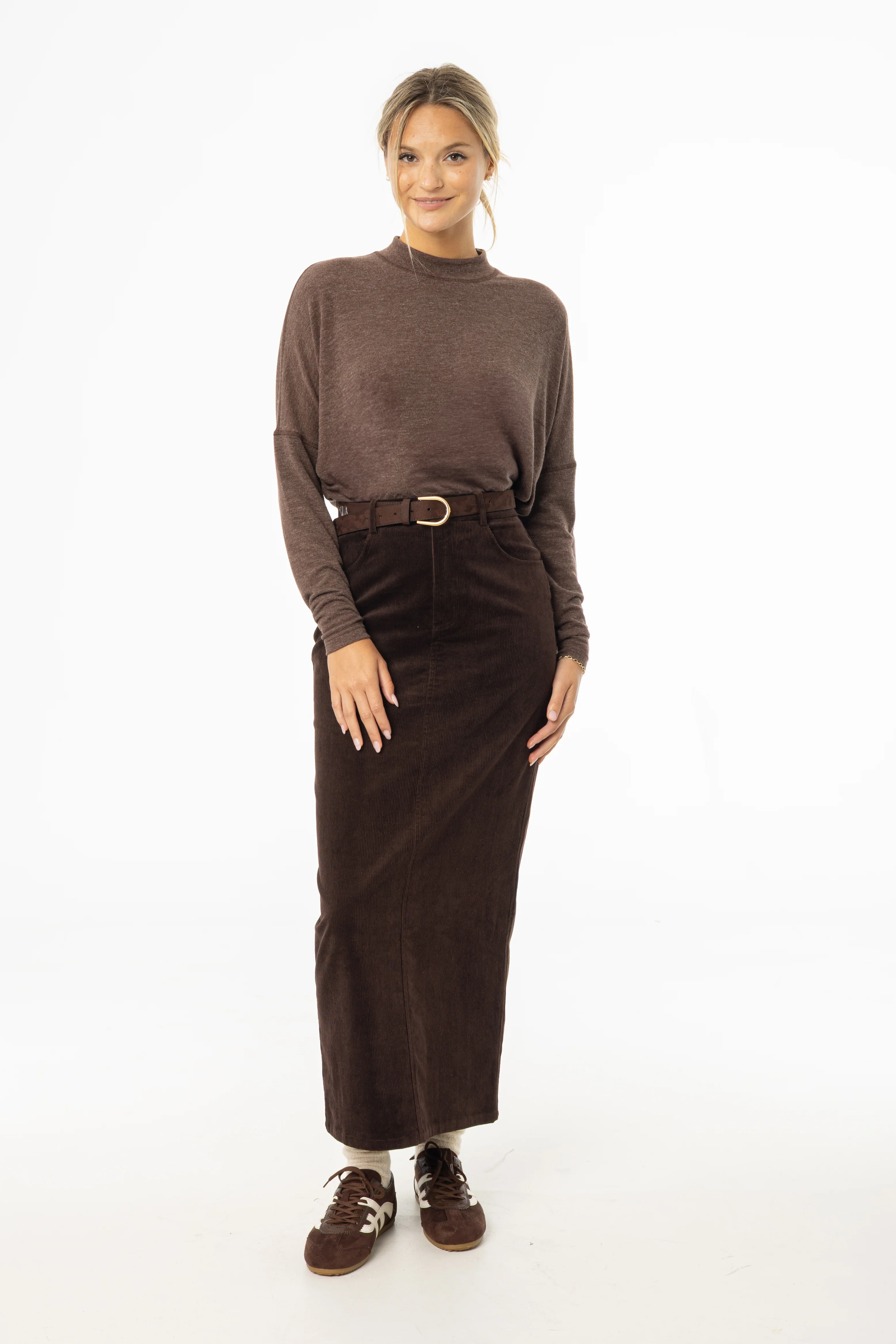 Brown Corduroy Skirt - KJDHW