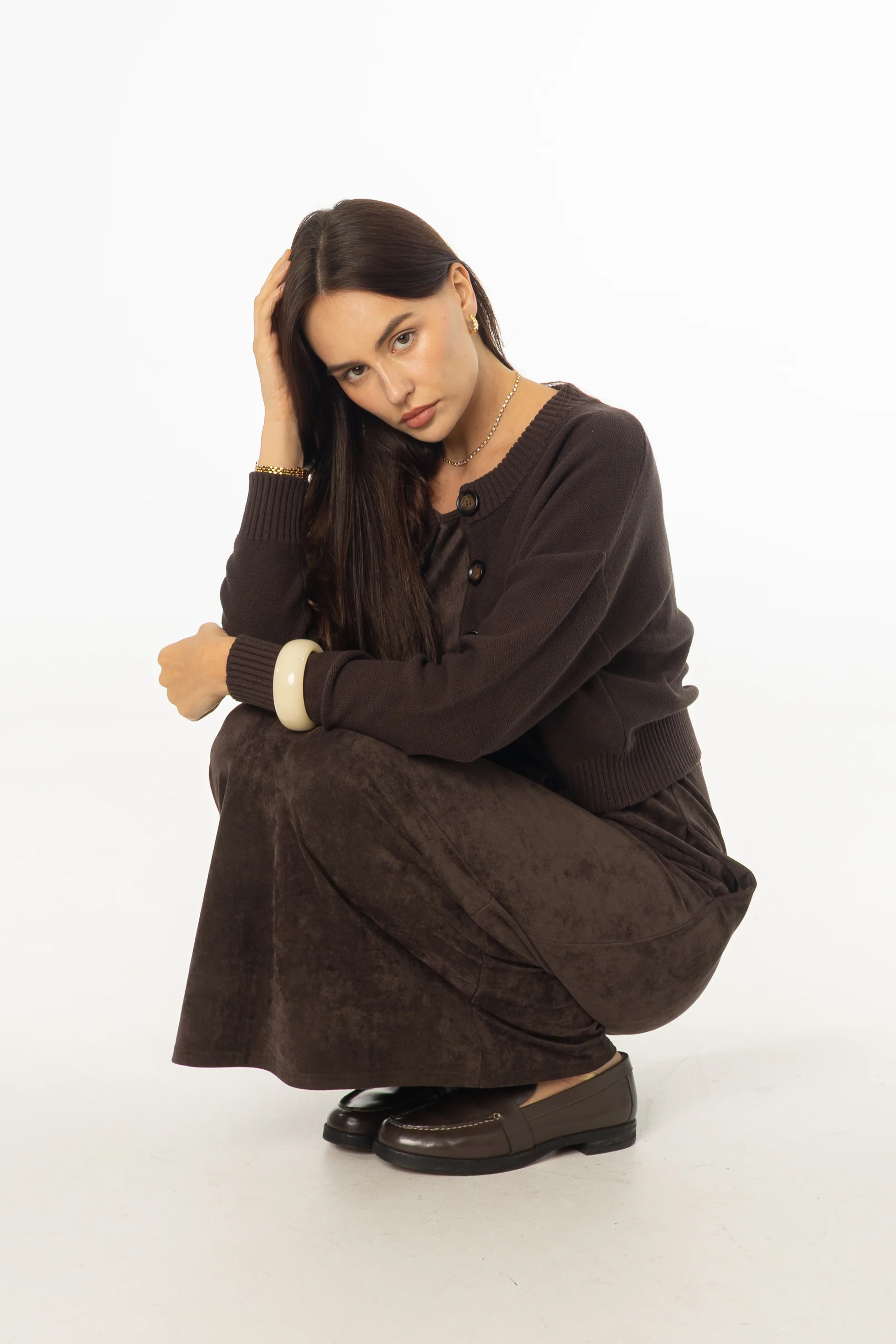 Brown Microsuede Maxi Jumper - KJDHW