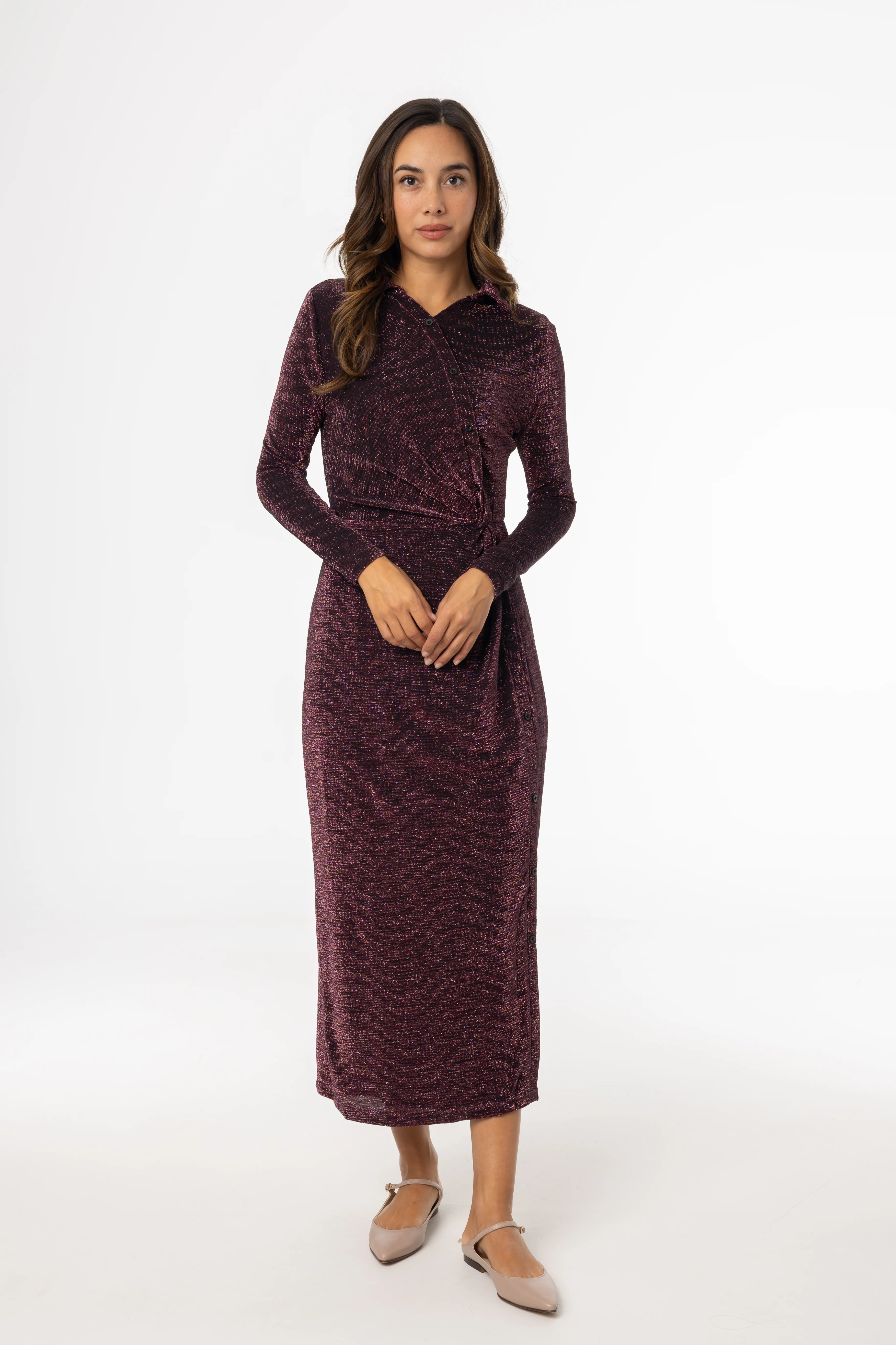 Purple Sparkle Side Button Maxi Dress - KJDHW