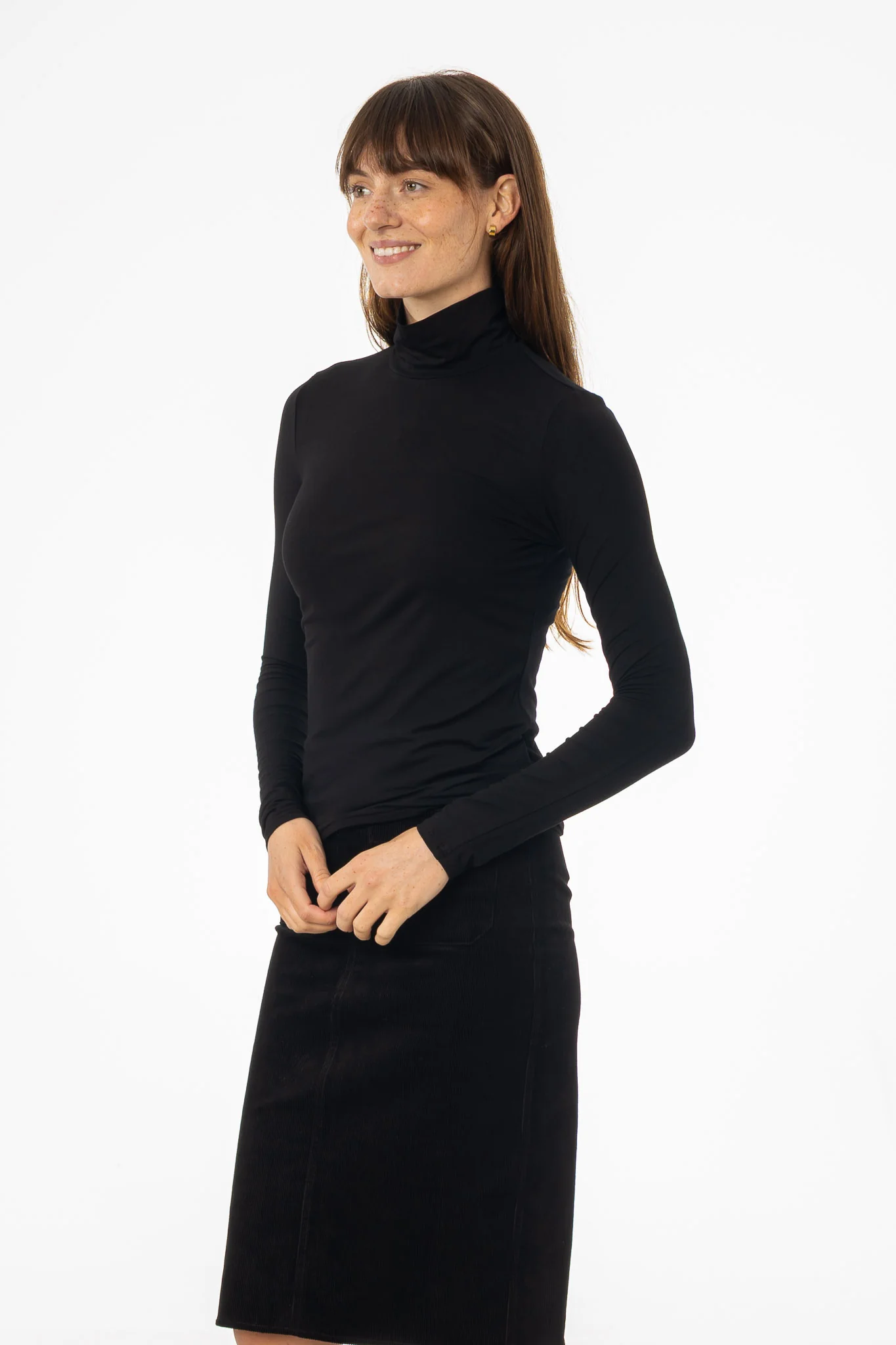 Black Solid Turtleneck Top - KJDHW