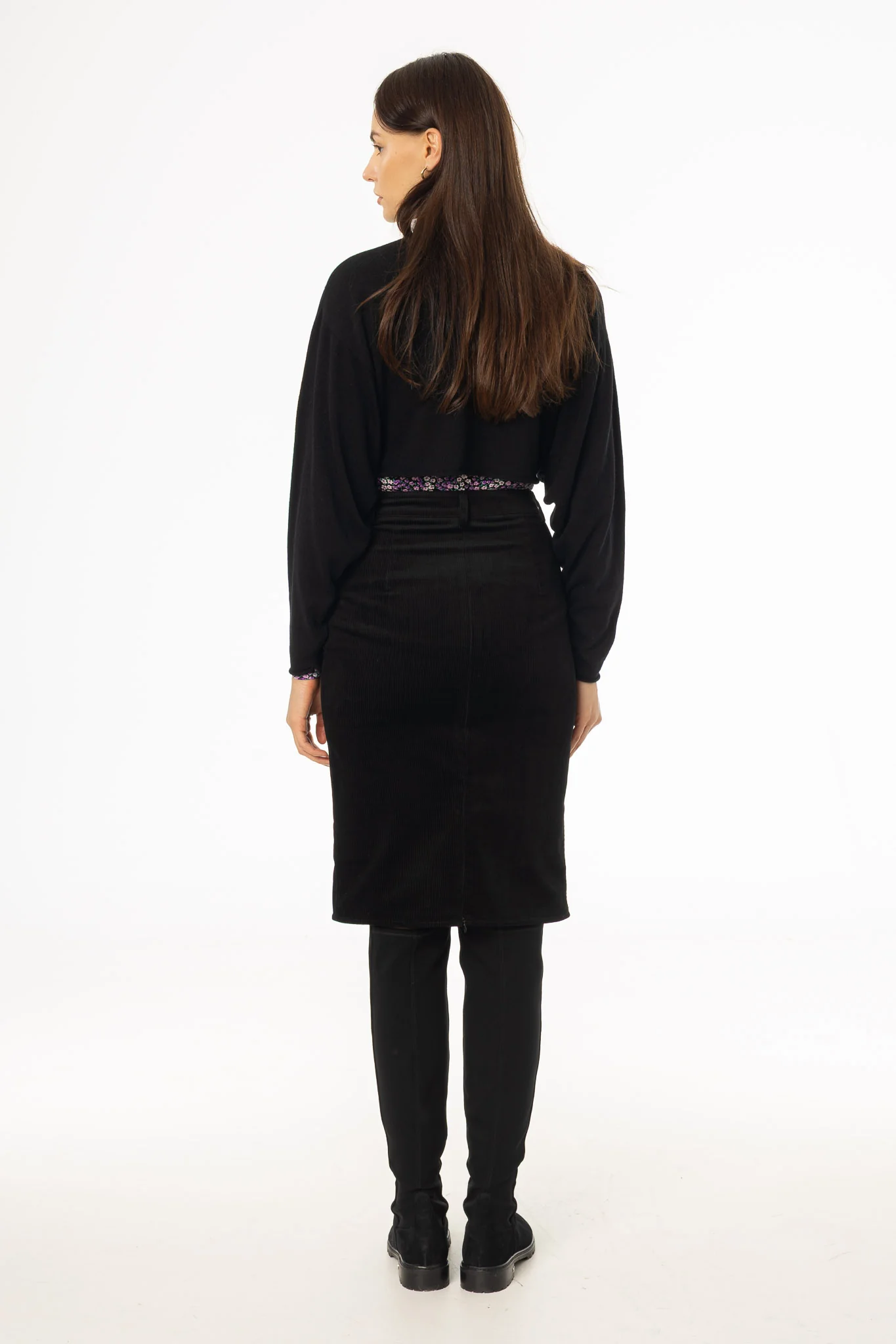 Black Pocket Corduroy Pencil Skirt - KJDHW