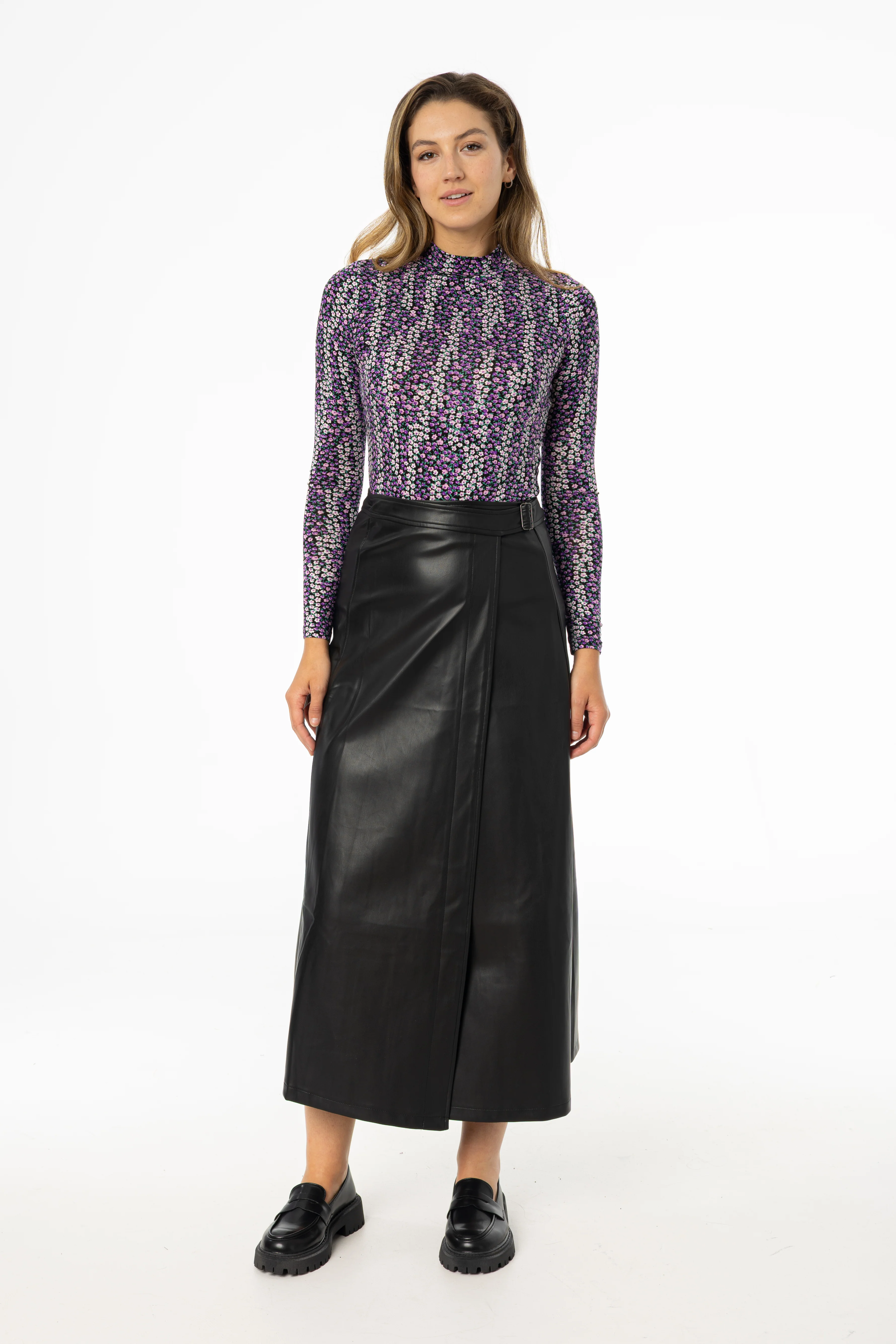Black Wrap Vegan Leather Maxi Skirt - KJDHW