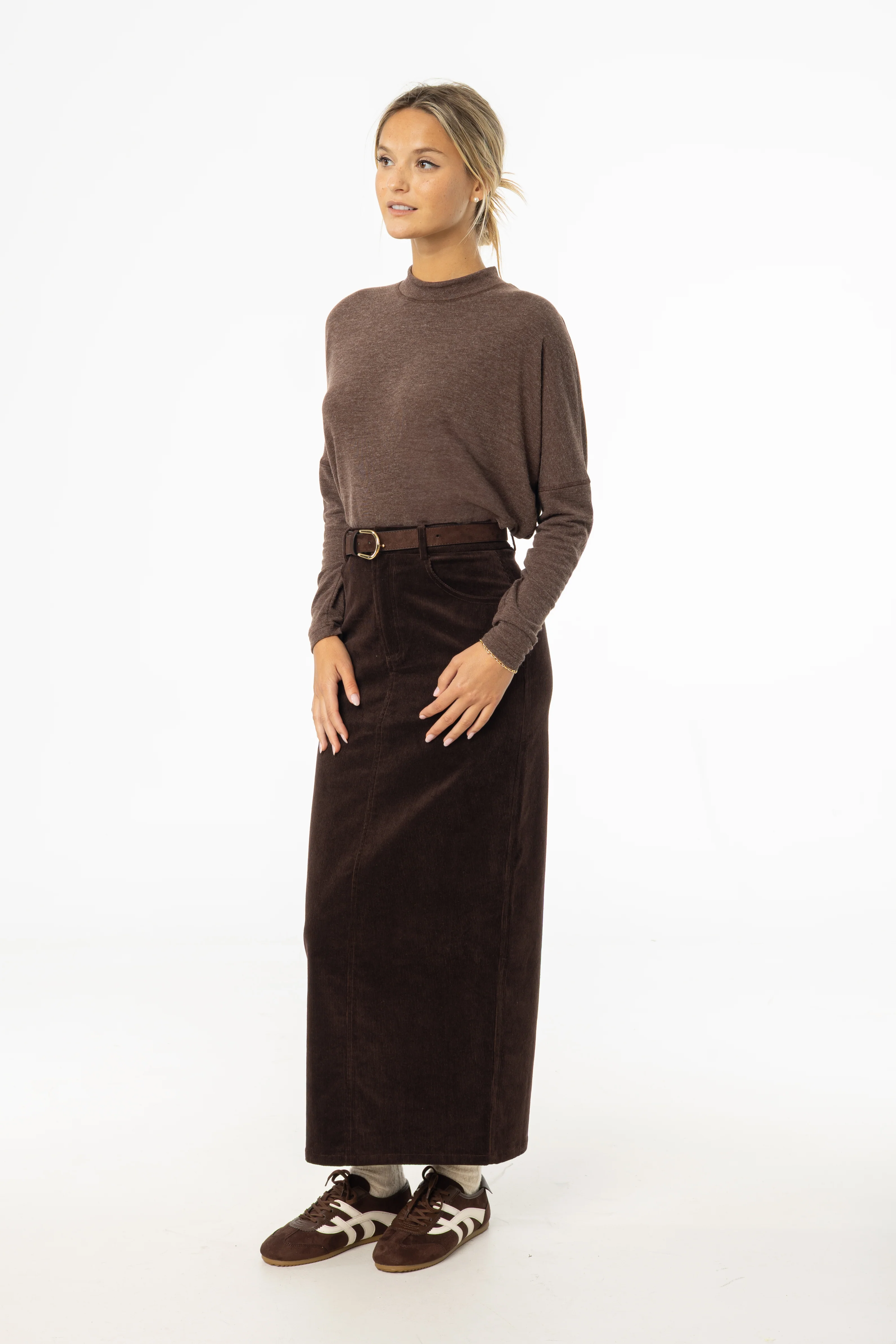 Brown Corduroy Skirt - KJDHW