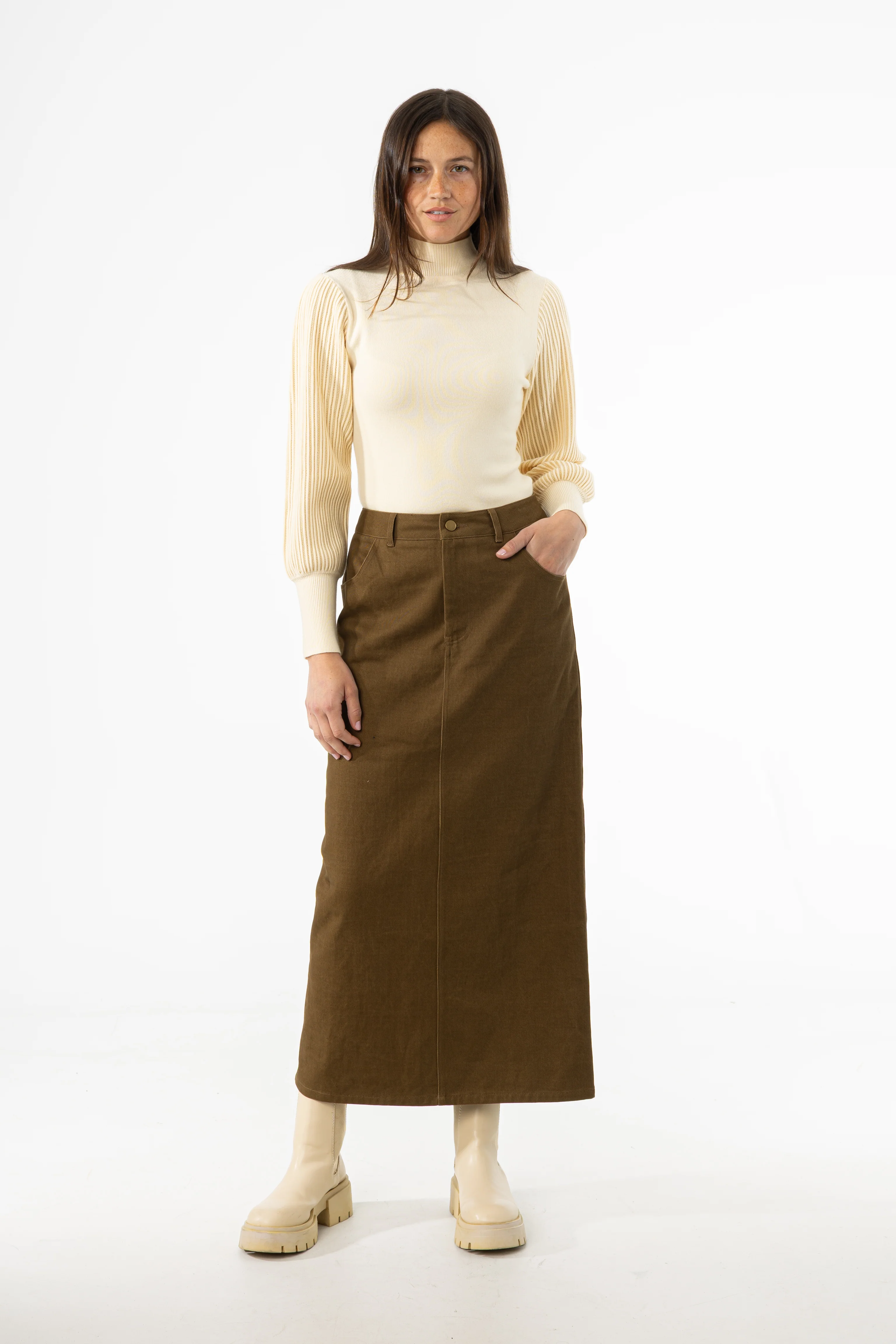 Olive Everyday Denim Skirt - KJDHW