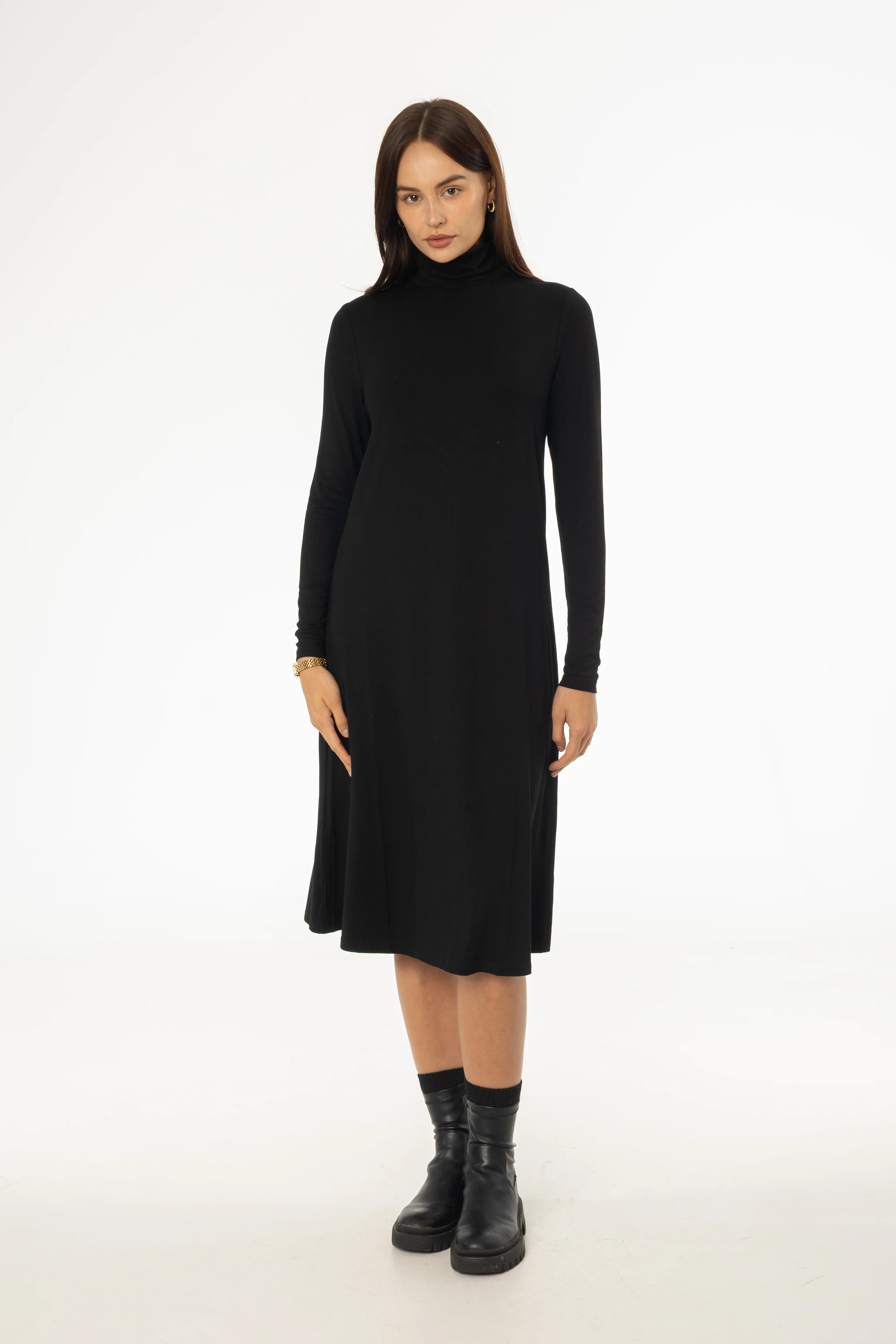 Black Turtleneck Swing Dress - KJDHW