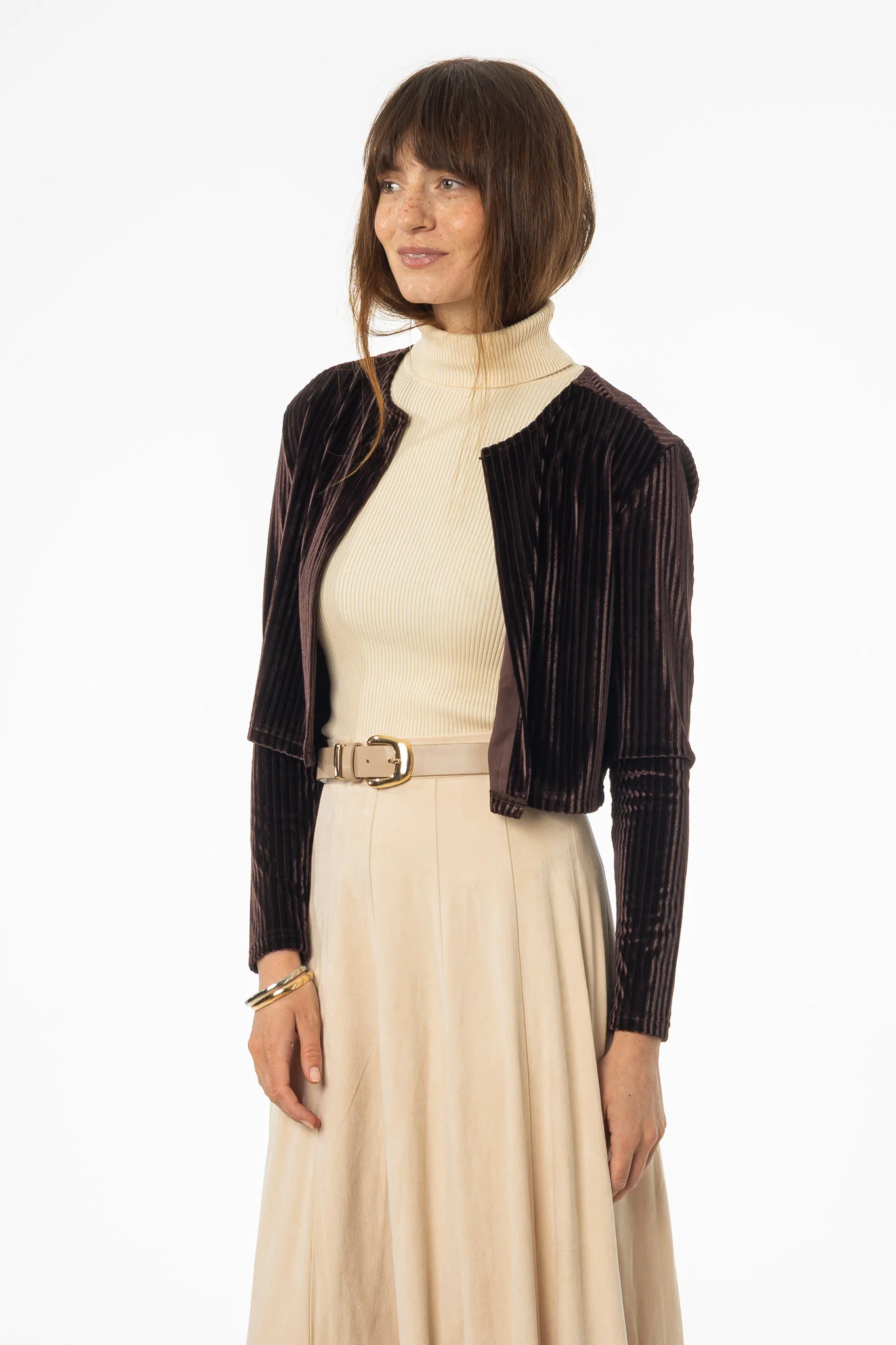 Brown Ribbed Velour Cardigan - KJDHW