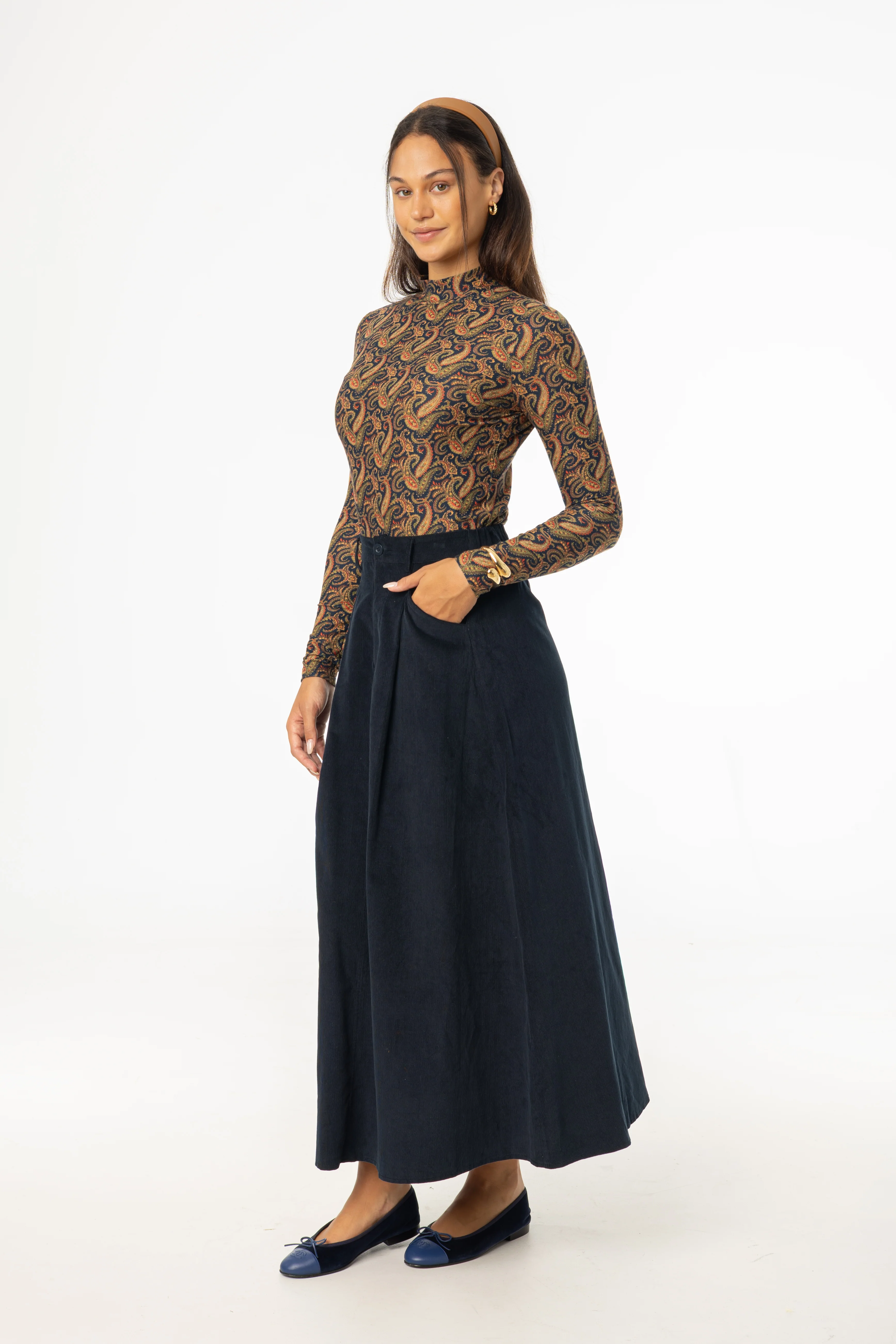 Navy Cargo Corduroy Maxi Skirt - KJDHW