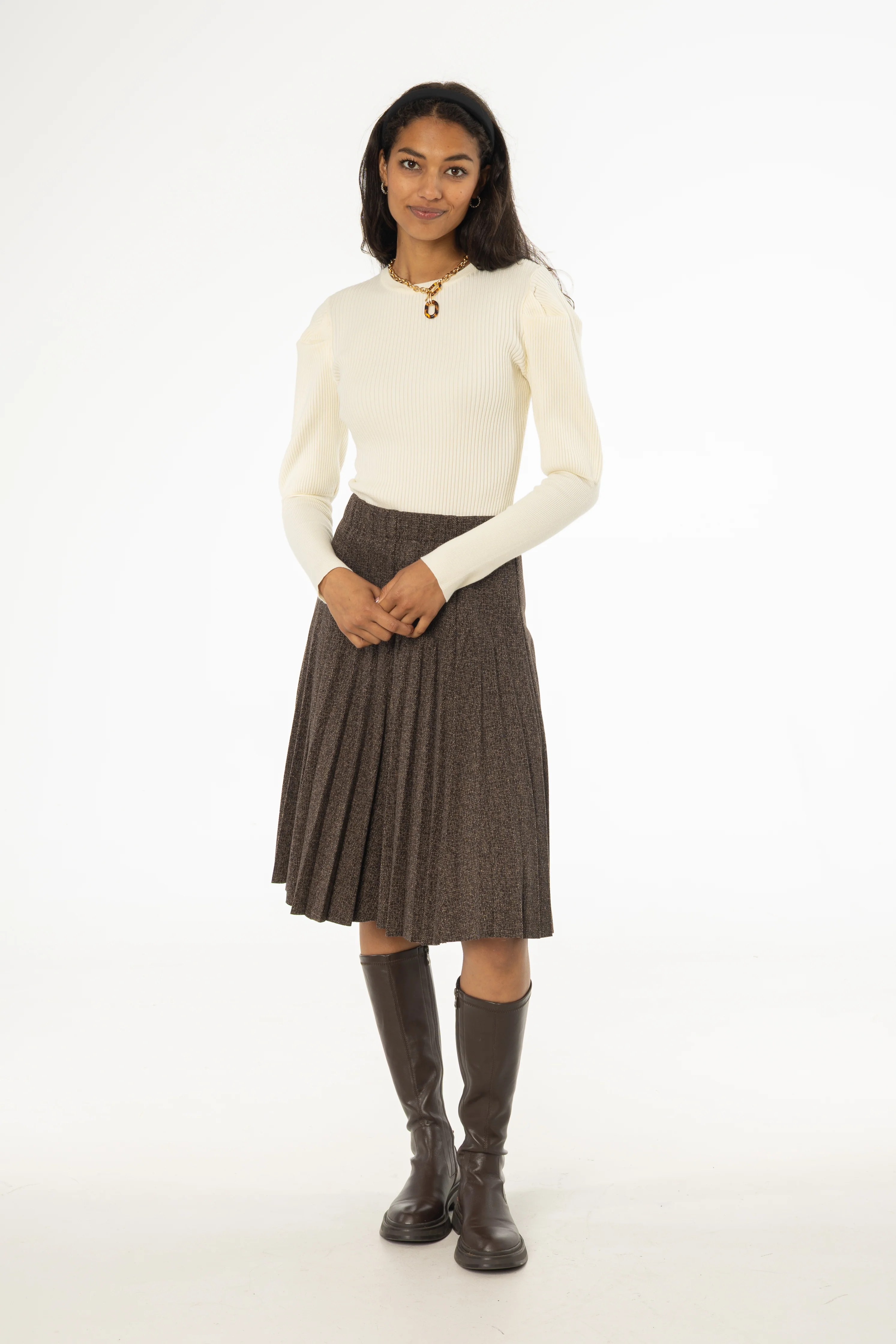 Brown Pleated Skirt - KJDHW