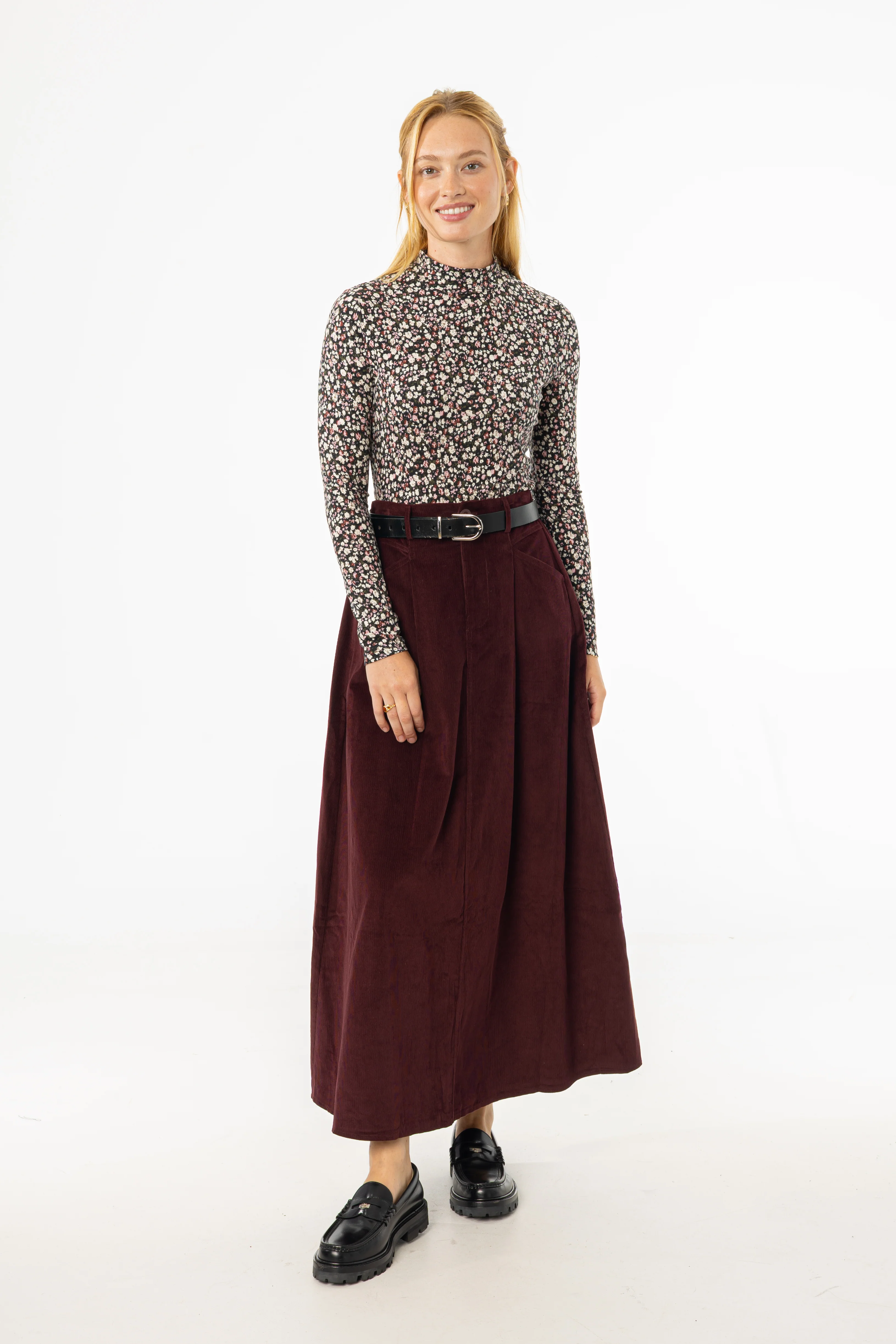 Burgundy Cargo Corduroy Maxi Skirt - KJDHW