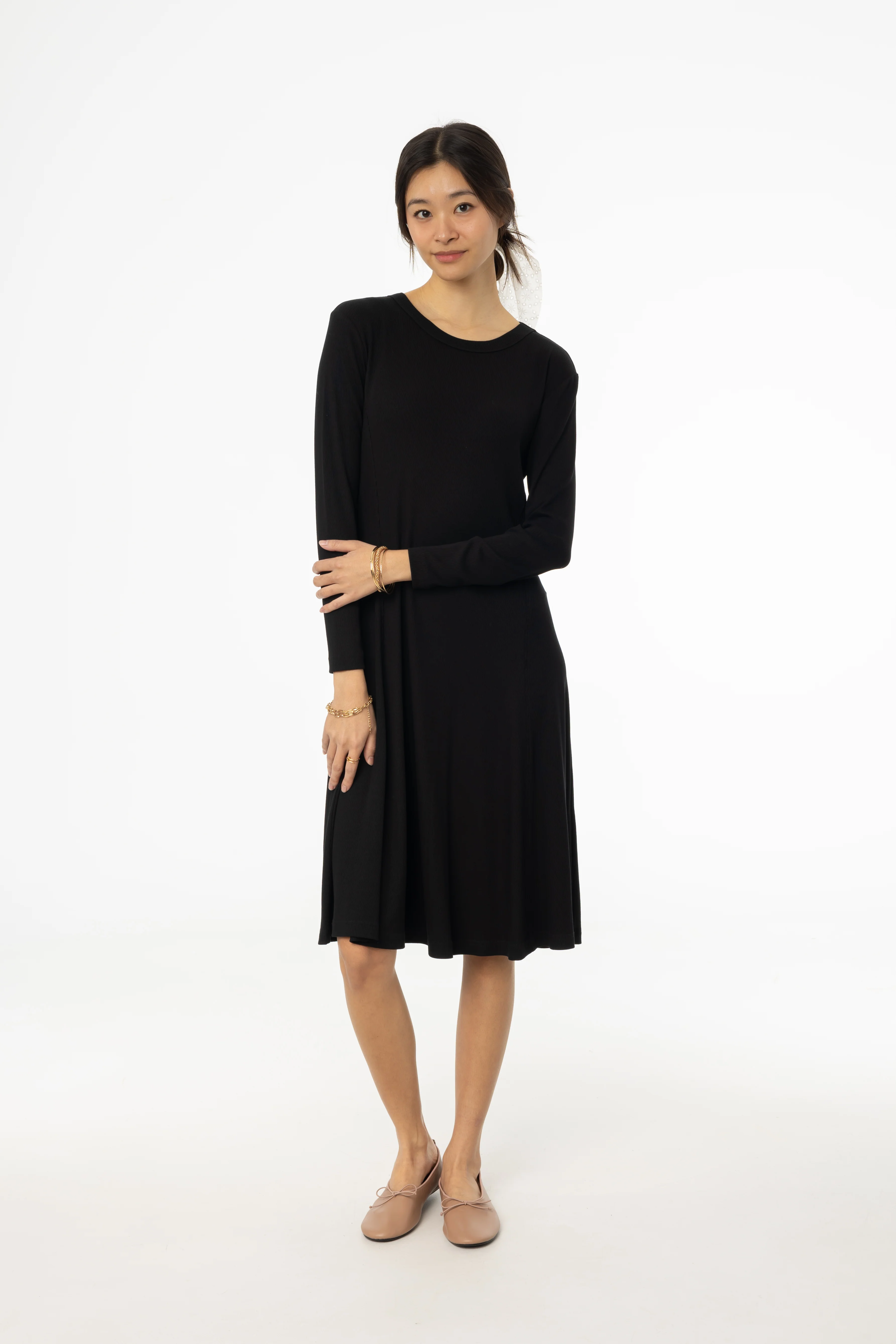 Black Stitched Flare Dress - KJDHW