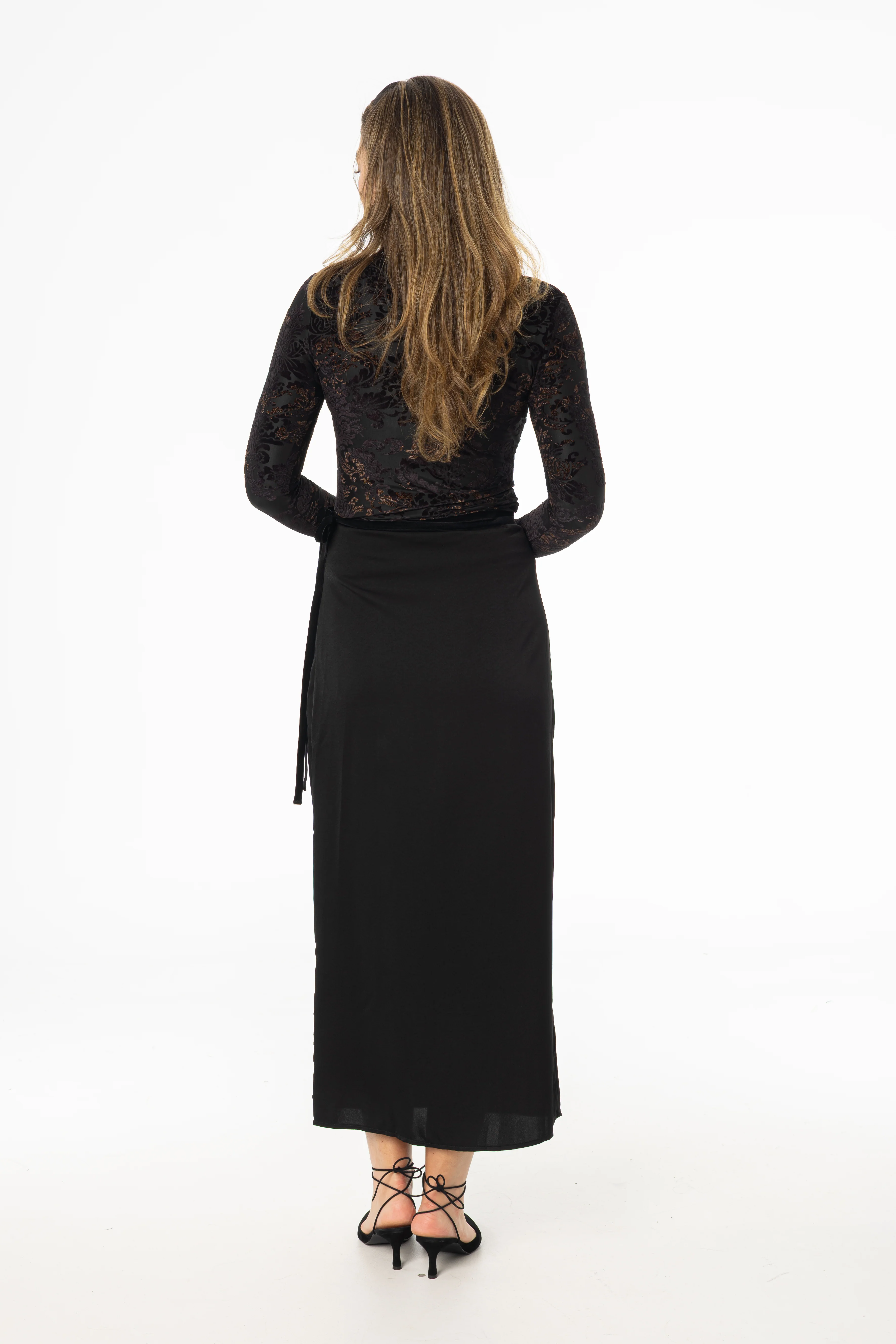 Black Velour Trim Wrap Skirt - KJDHW