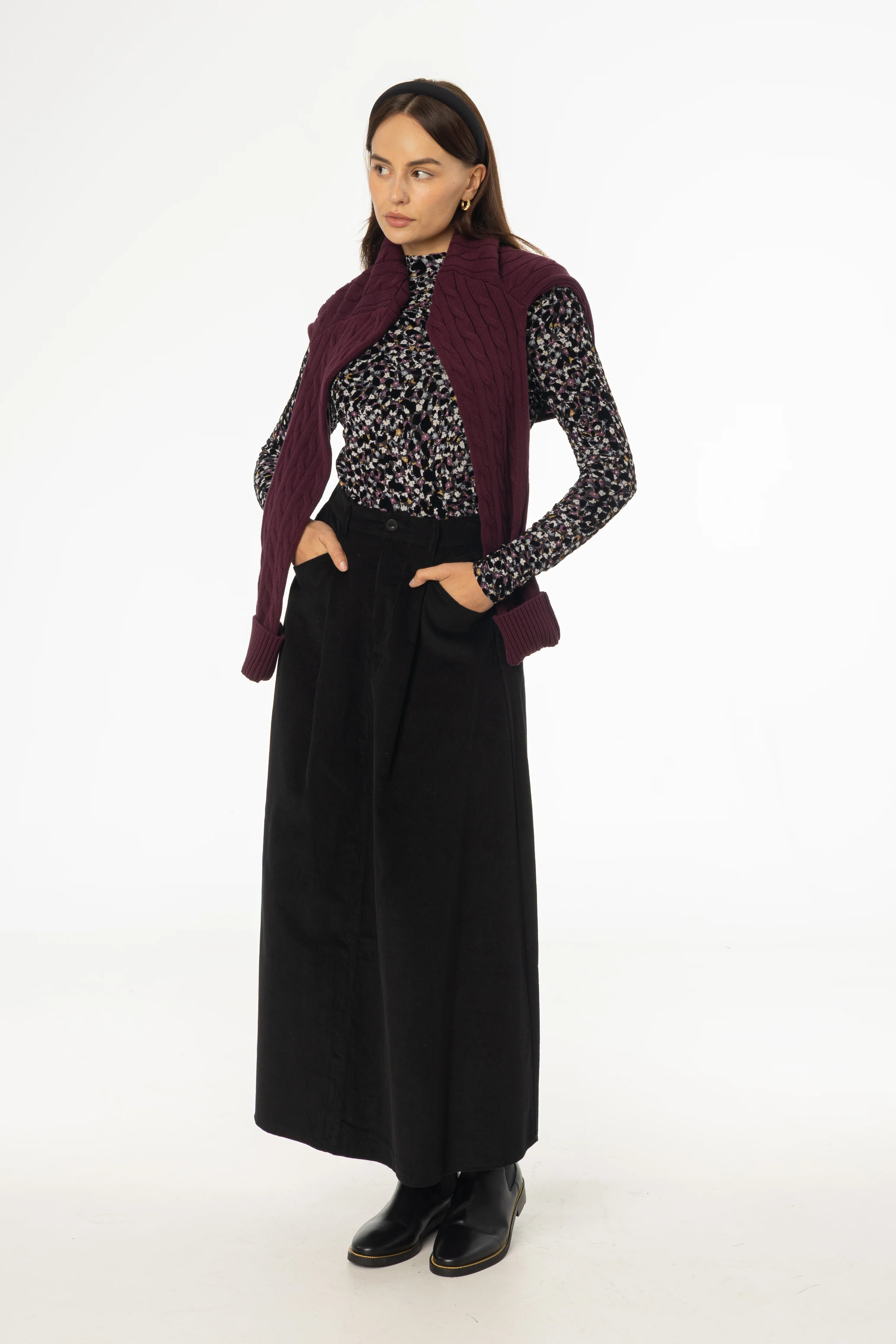 Black Cargo Corduroy Maxi Skirt - KJDHW