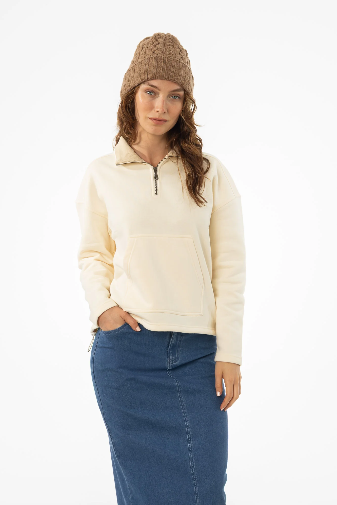 Cream Quarter Zip Sweater - KJDHW