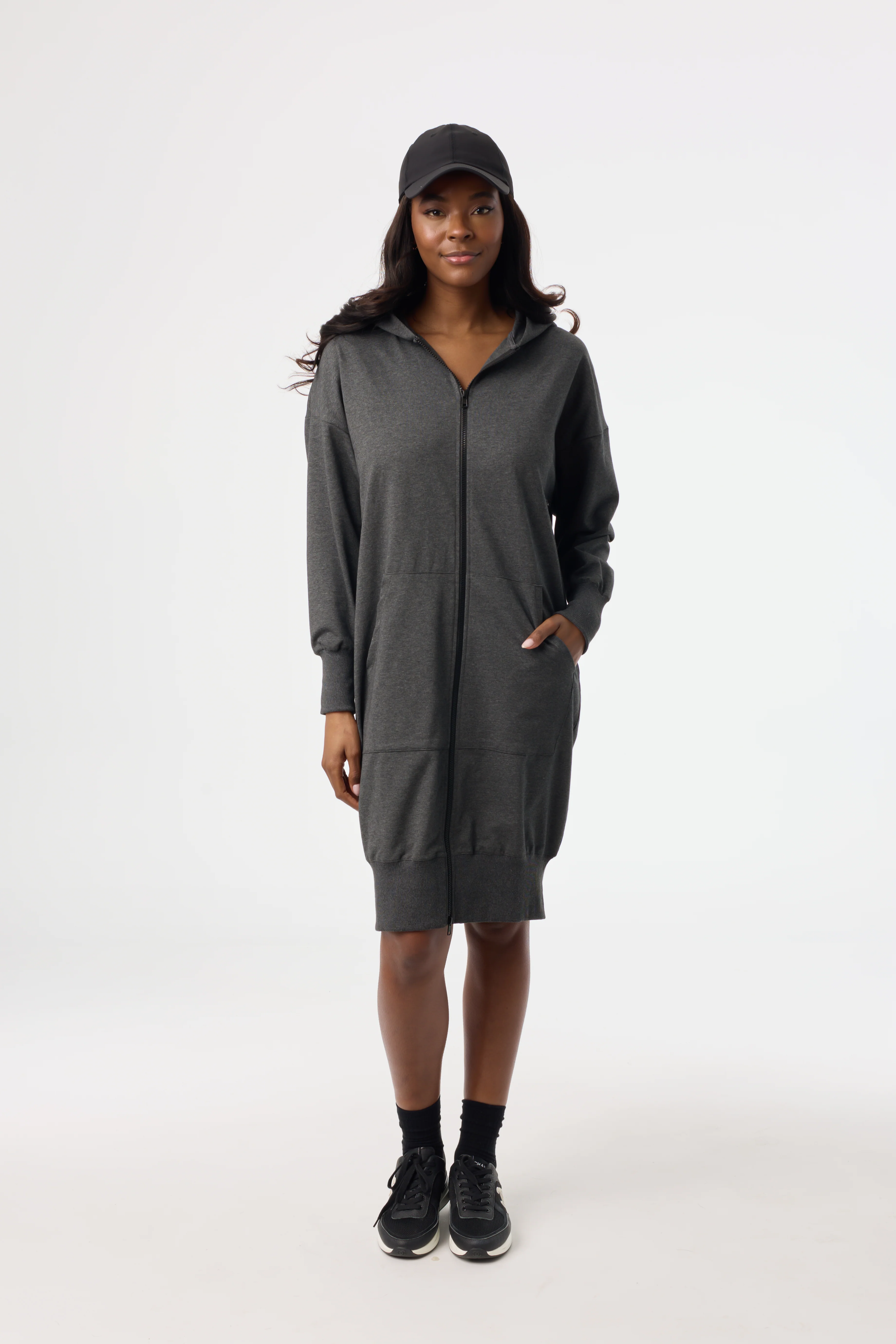 Grey Zipper Sweatshirt Dress - KJDHW